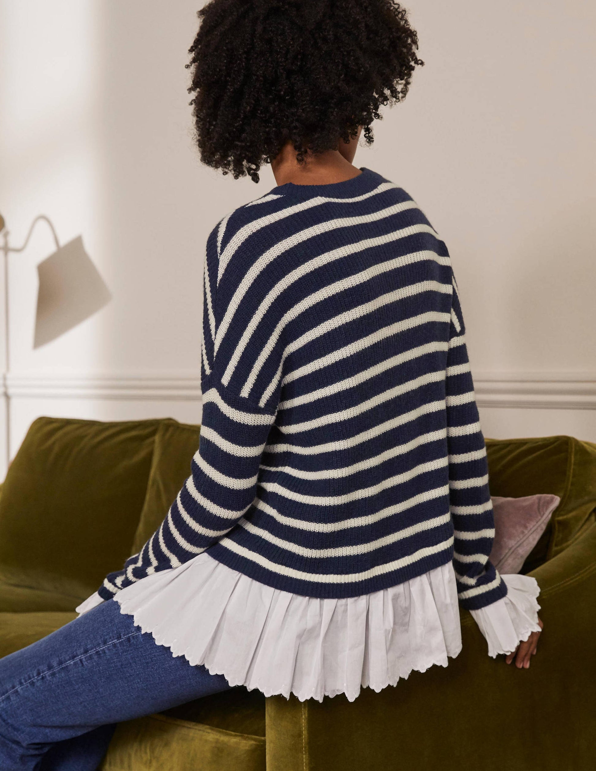 Catherine Flauschiger Webpullover-Navy/Naturweiß, Gestreift-3