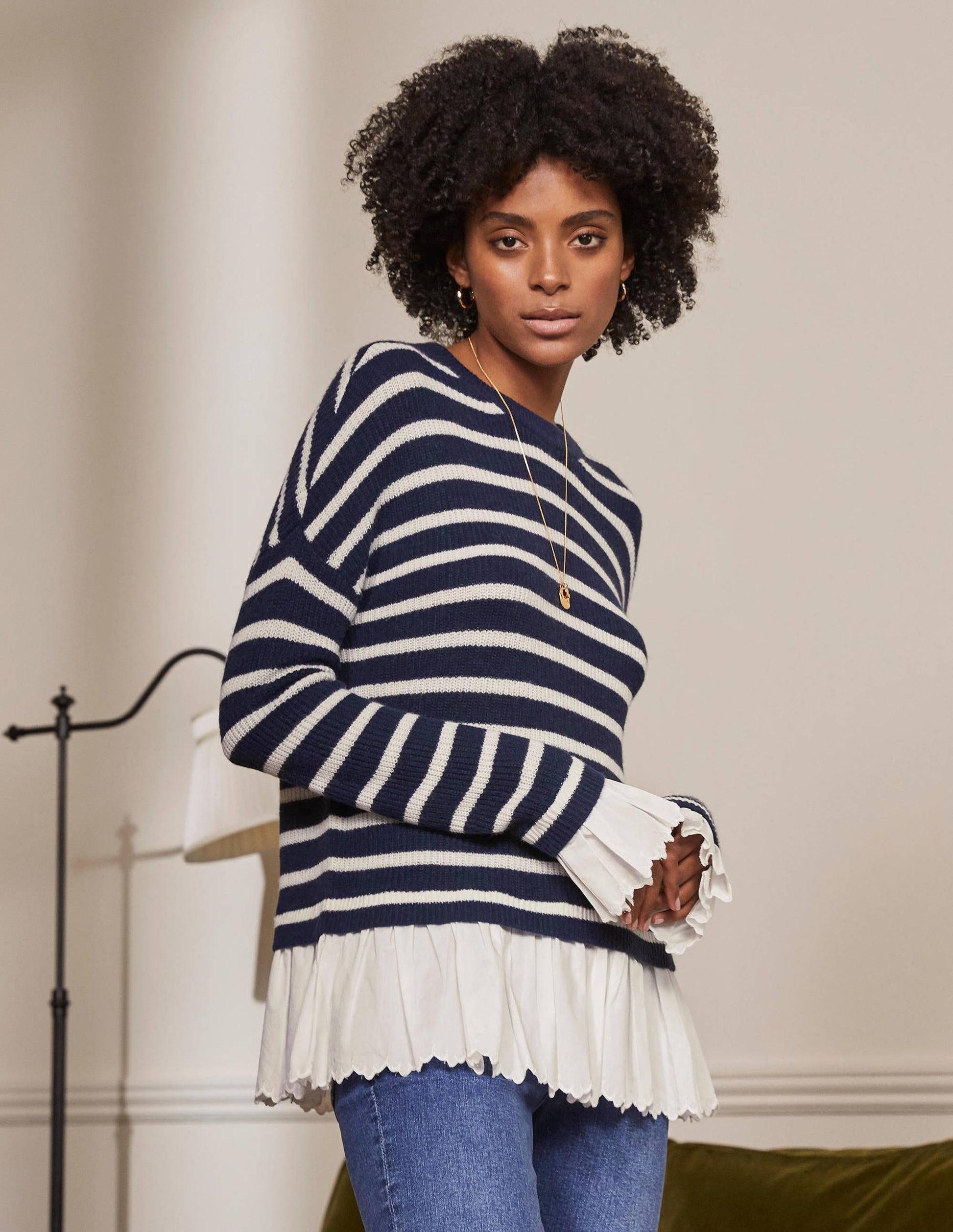 Catherine Flauschiger Webpullover-Navy/Naturweiß, Gestreift-4