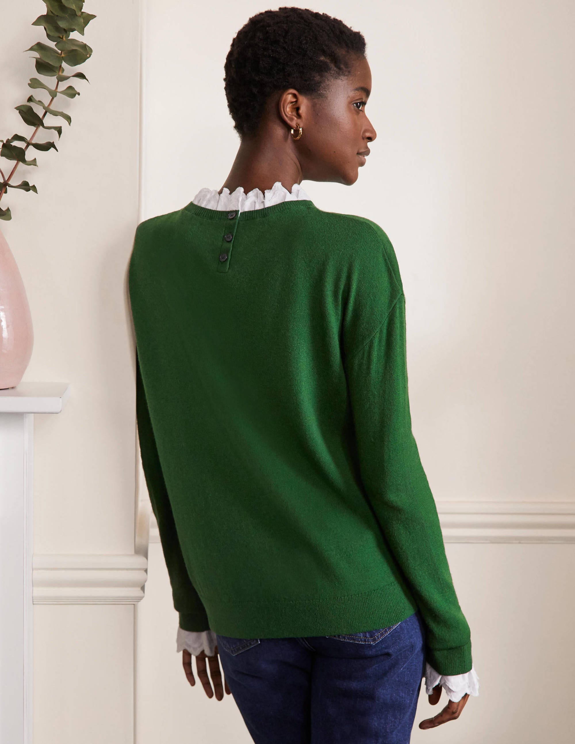 Lydia Woven Frill Jumper-Conifer - Image 2