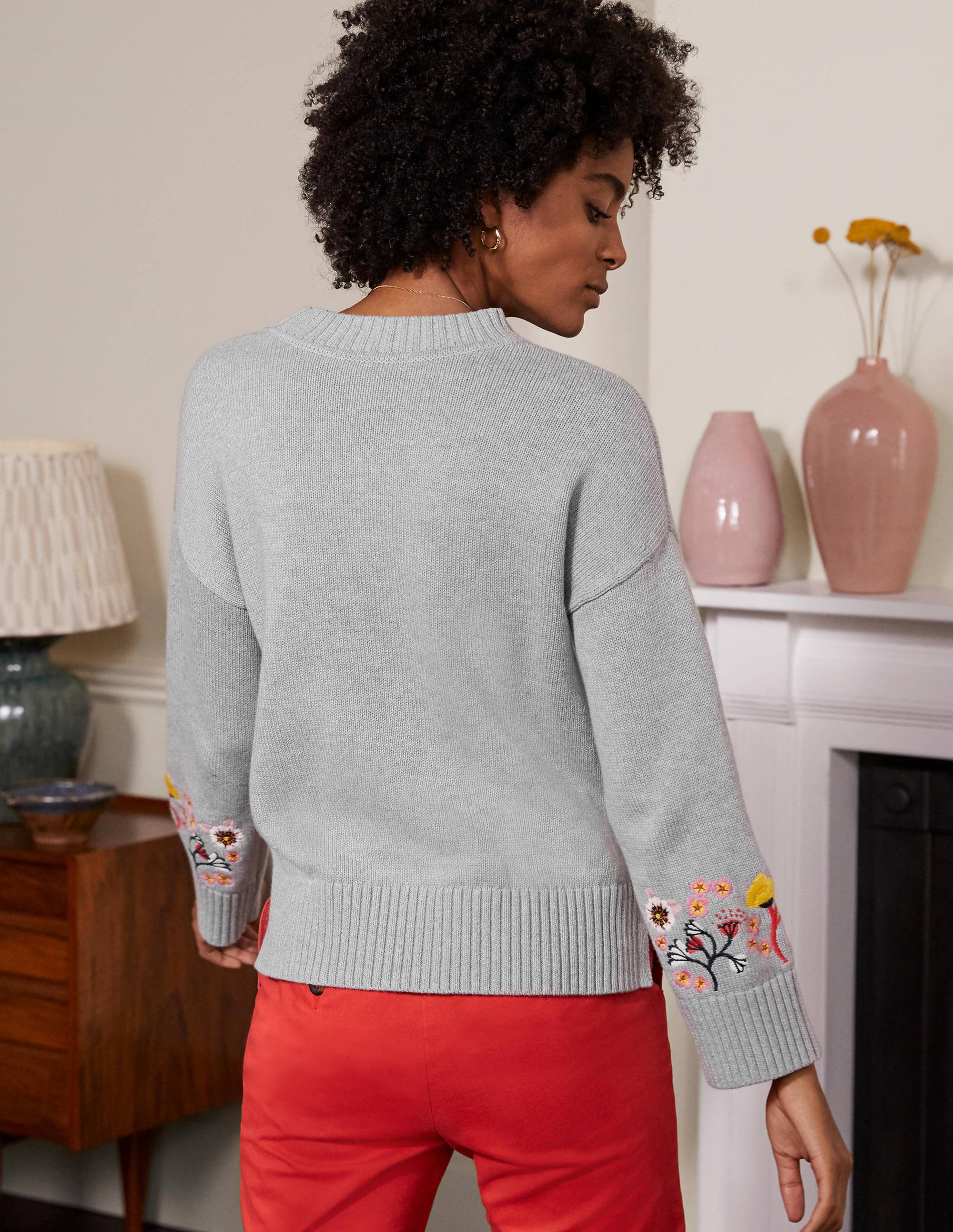 Pull décontracté brodé-Argenté chiné - Image 3