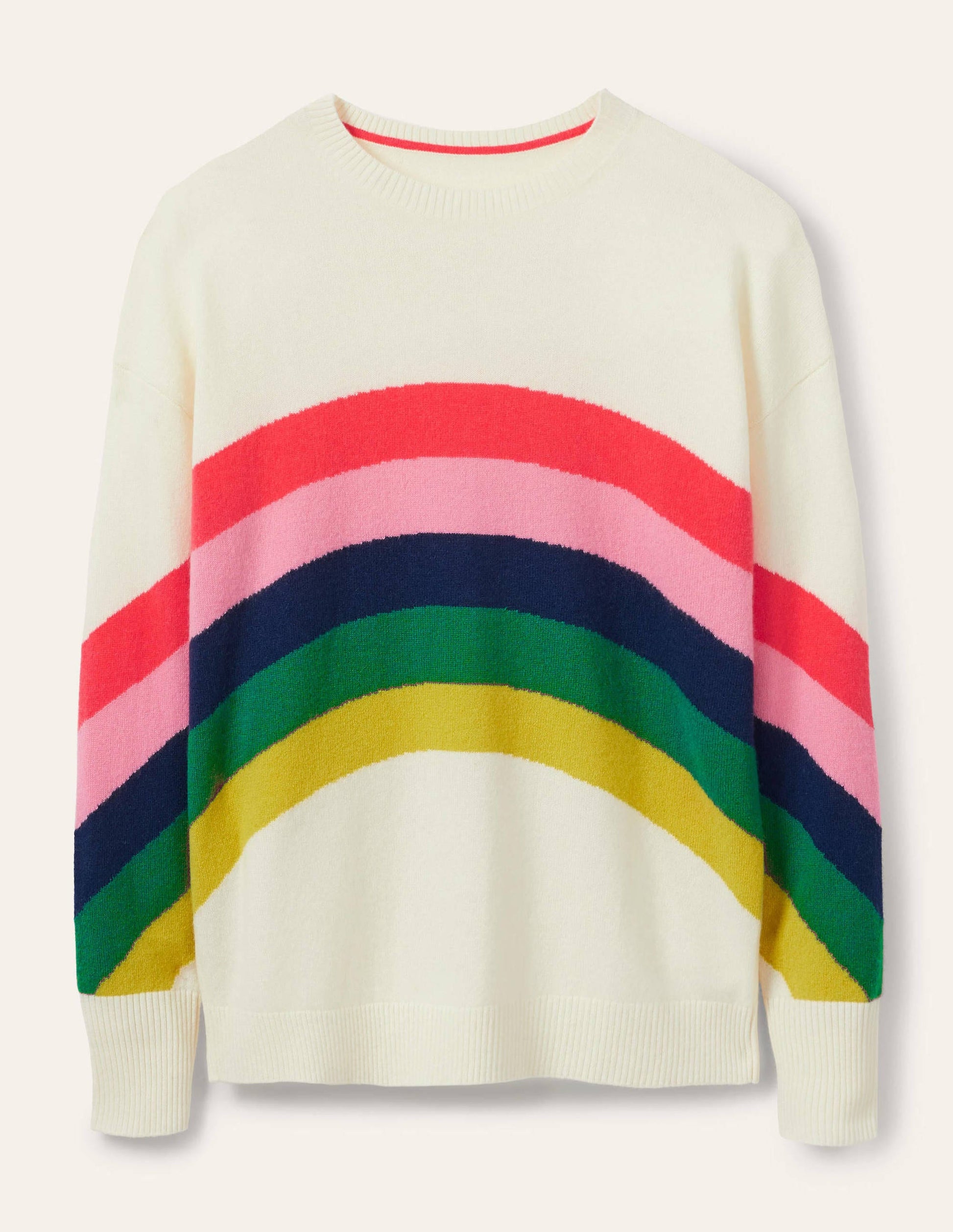 Margot Kaschmirpullover-Naturweiß, Platzierter Regenbogen/Strick-6