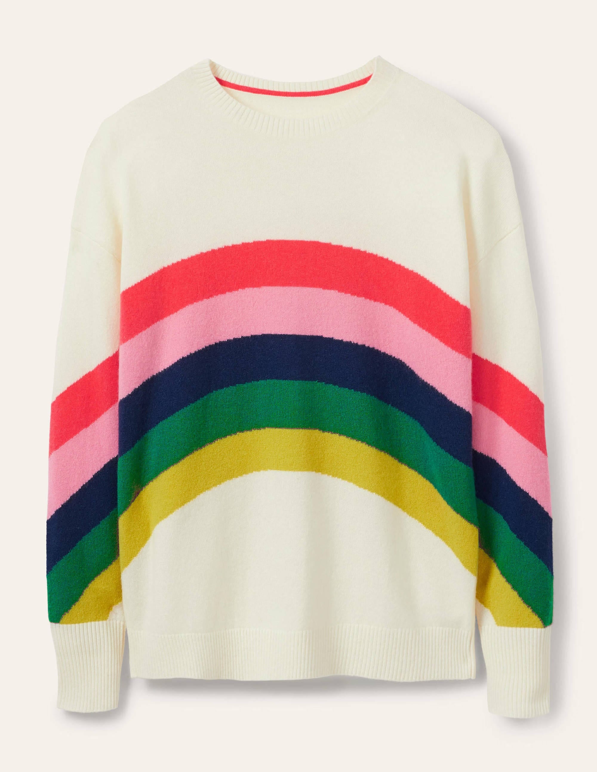 Margot Kaschmirpullover-Naturweiß, Platzierter Regenbogen/Strick - Image 6