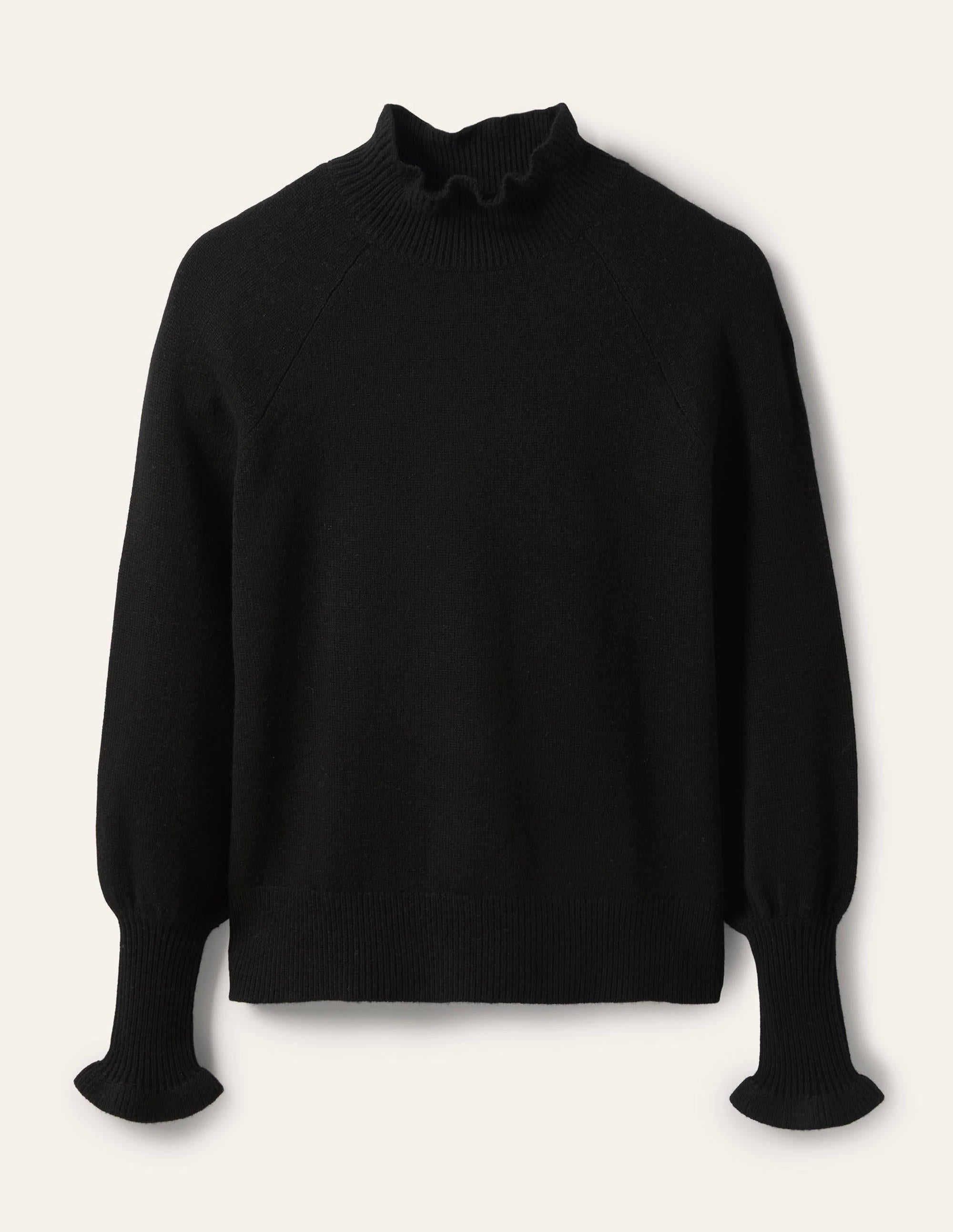 Kaschmirpullover mit Rüschenausschnitt-Schwarz - Image 5