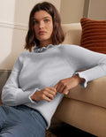 Kaschmirpullover mit Rüschenausschnitt-Helles Himmelblau