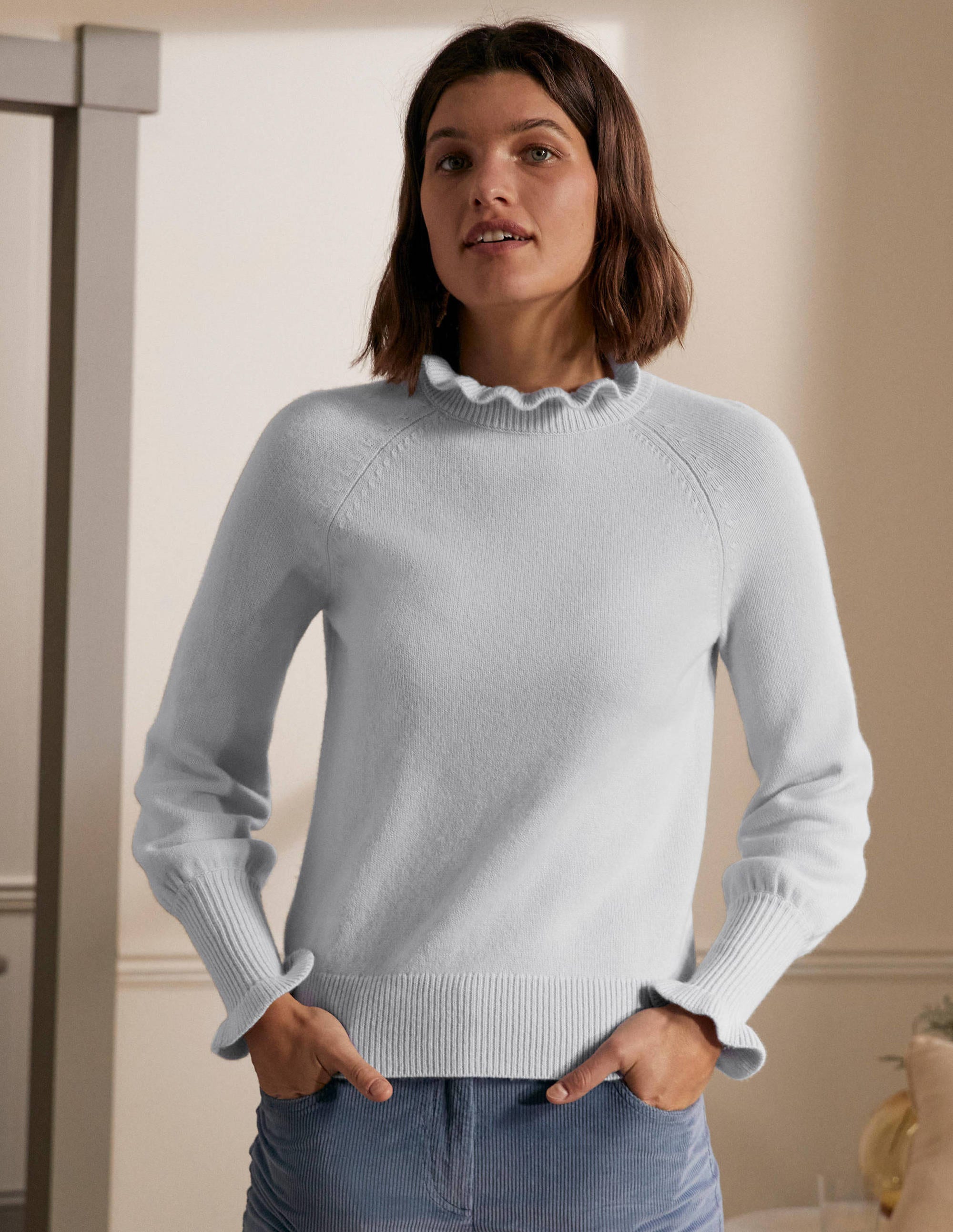 Kaschmirpullover mit Rüschenausschnitt-Helles Himmelblau - Image 4