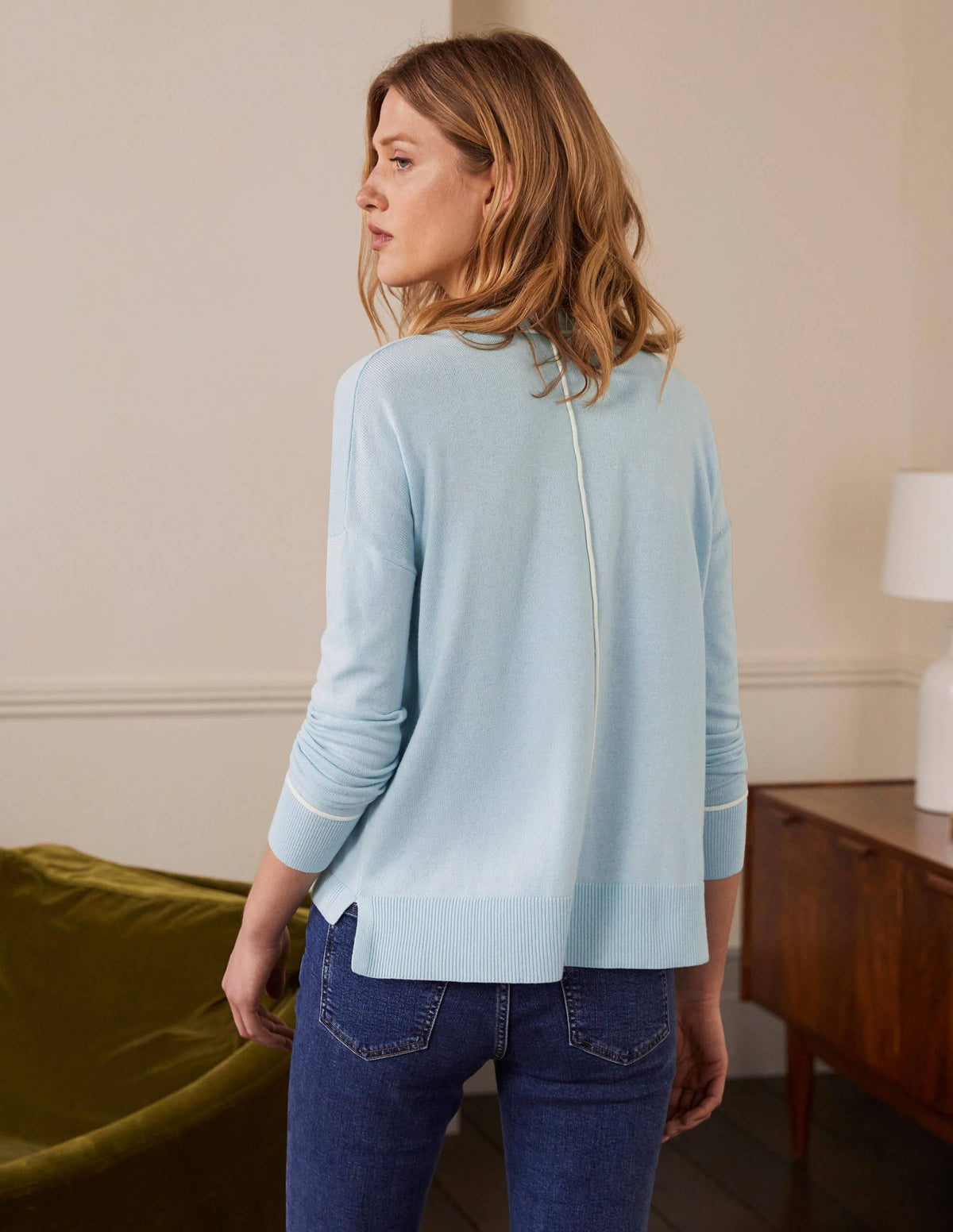 Lässiger Cardigan mit V-Ausschnitt-Surfblau - Image 3