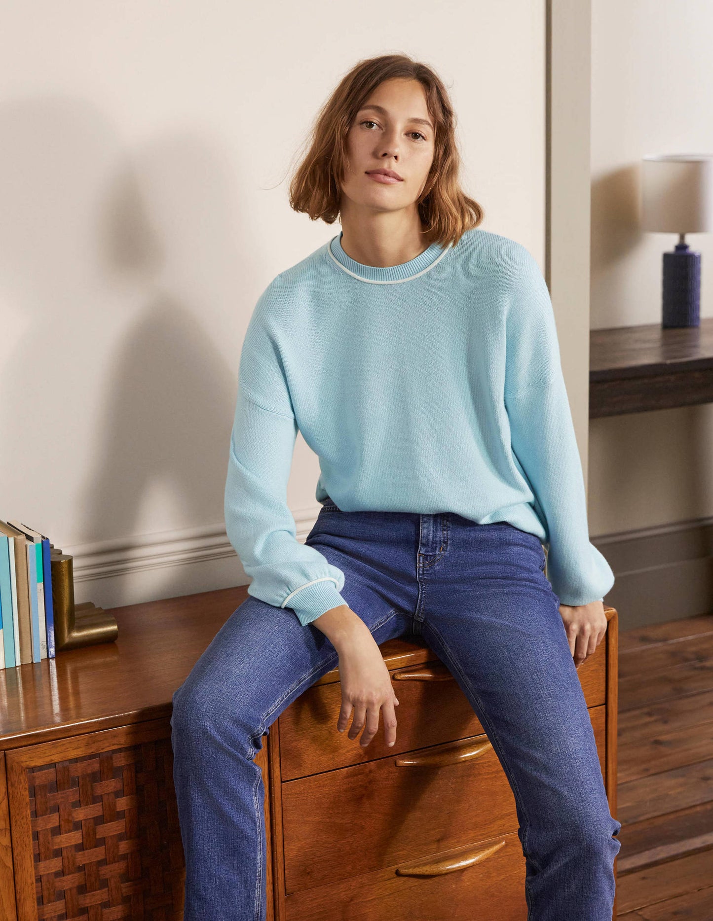 Oversize-Pullover mit Rundhalsausschnitt-Surfblau