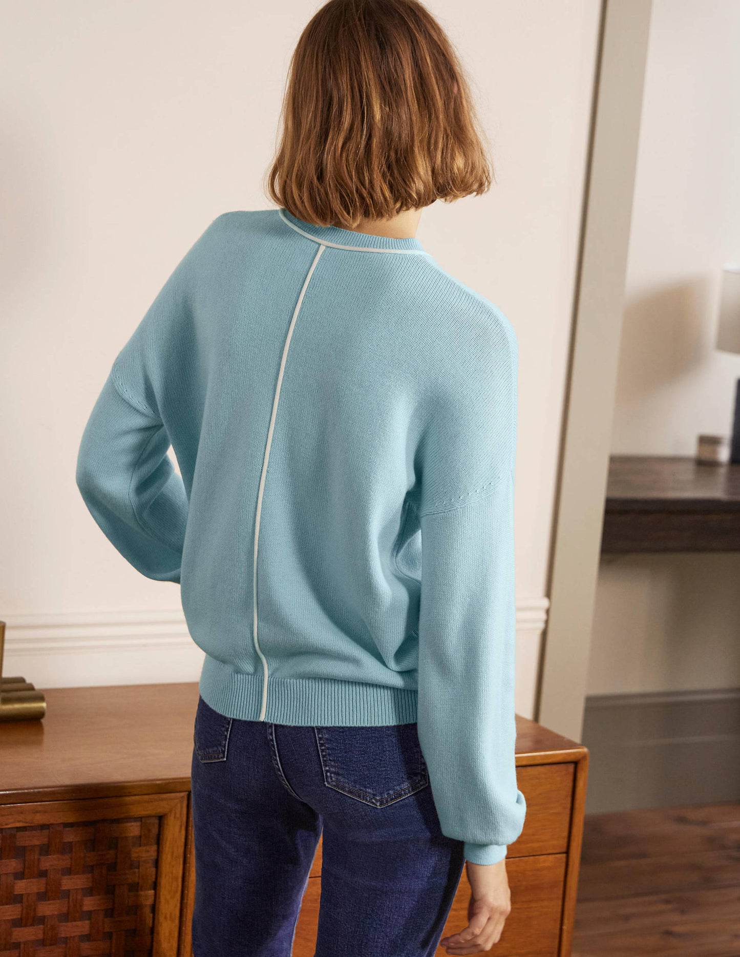 Oversize-Pullover mit Rundhalsausschnitt-Surfblau