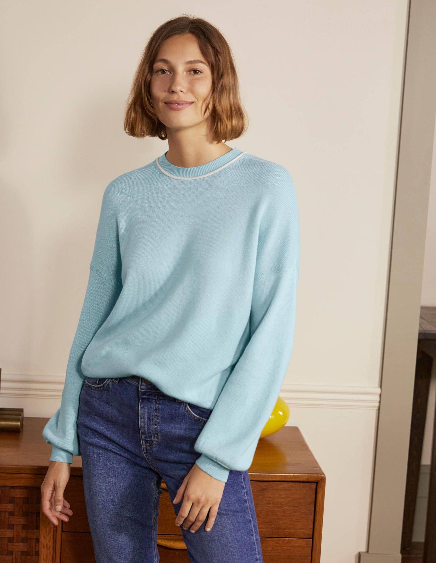 Oversize-Pullover mit Rundhalsausschnitt-Surfblau