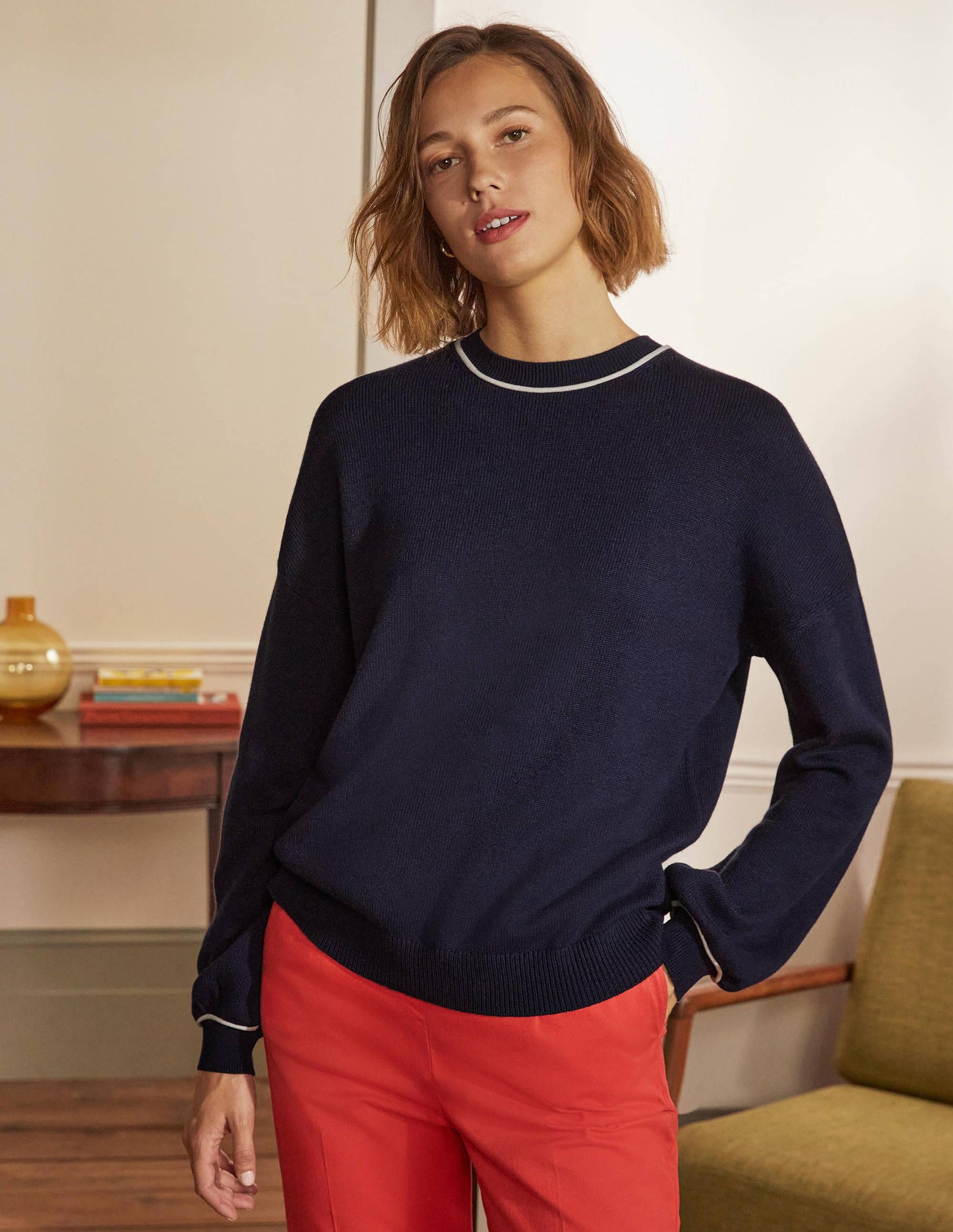 Oversize-Pullover mit Rundhalsausschnitt-Marineblau