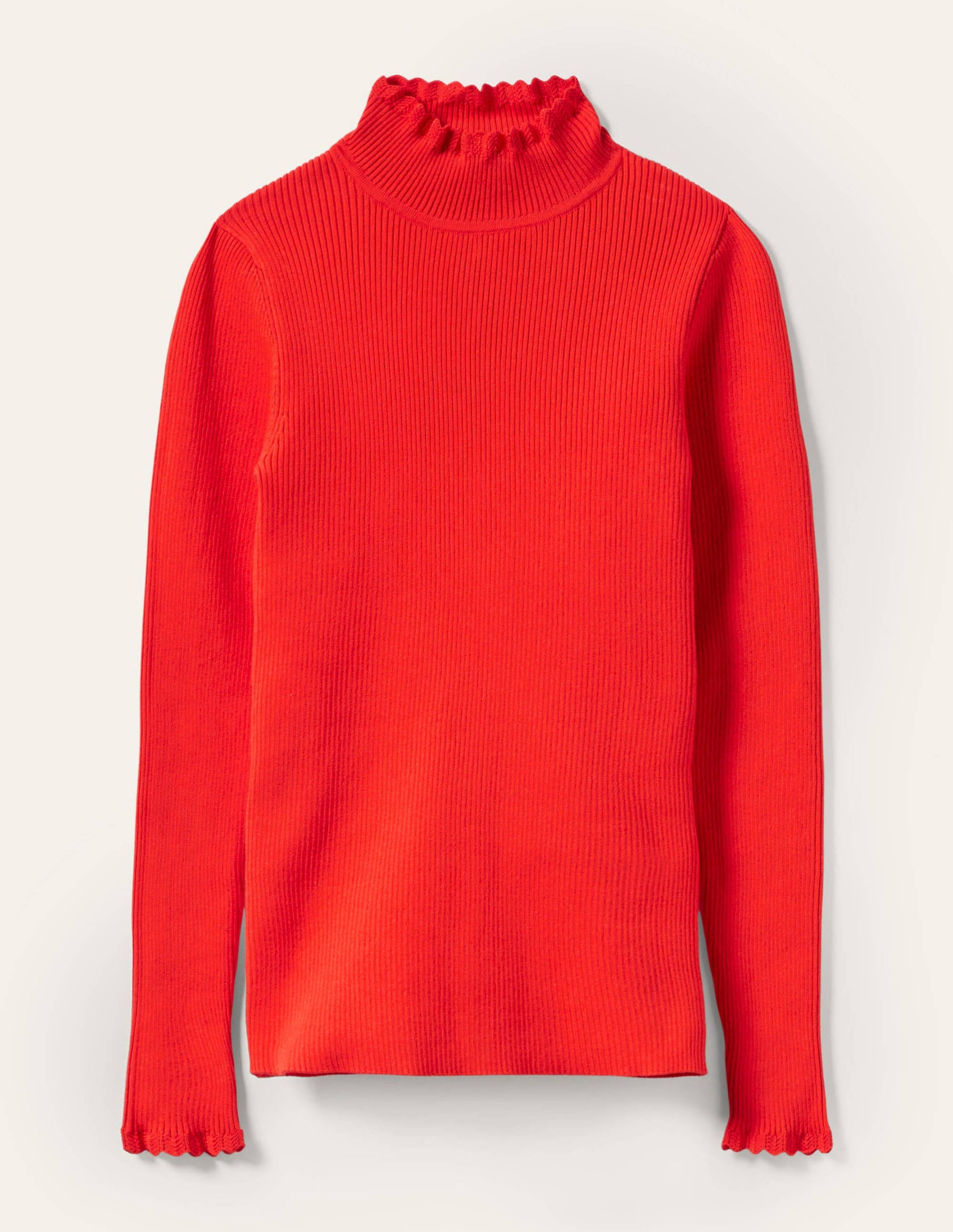 Pullover mit Muschelsaum und hohem Kragen-Kirschrot-5