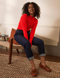 Pullover mit Muschelsaum und hohem Kragen-Kirschrot