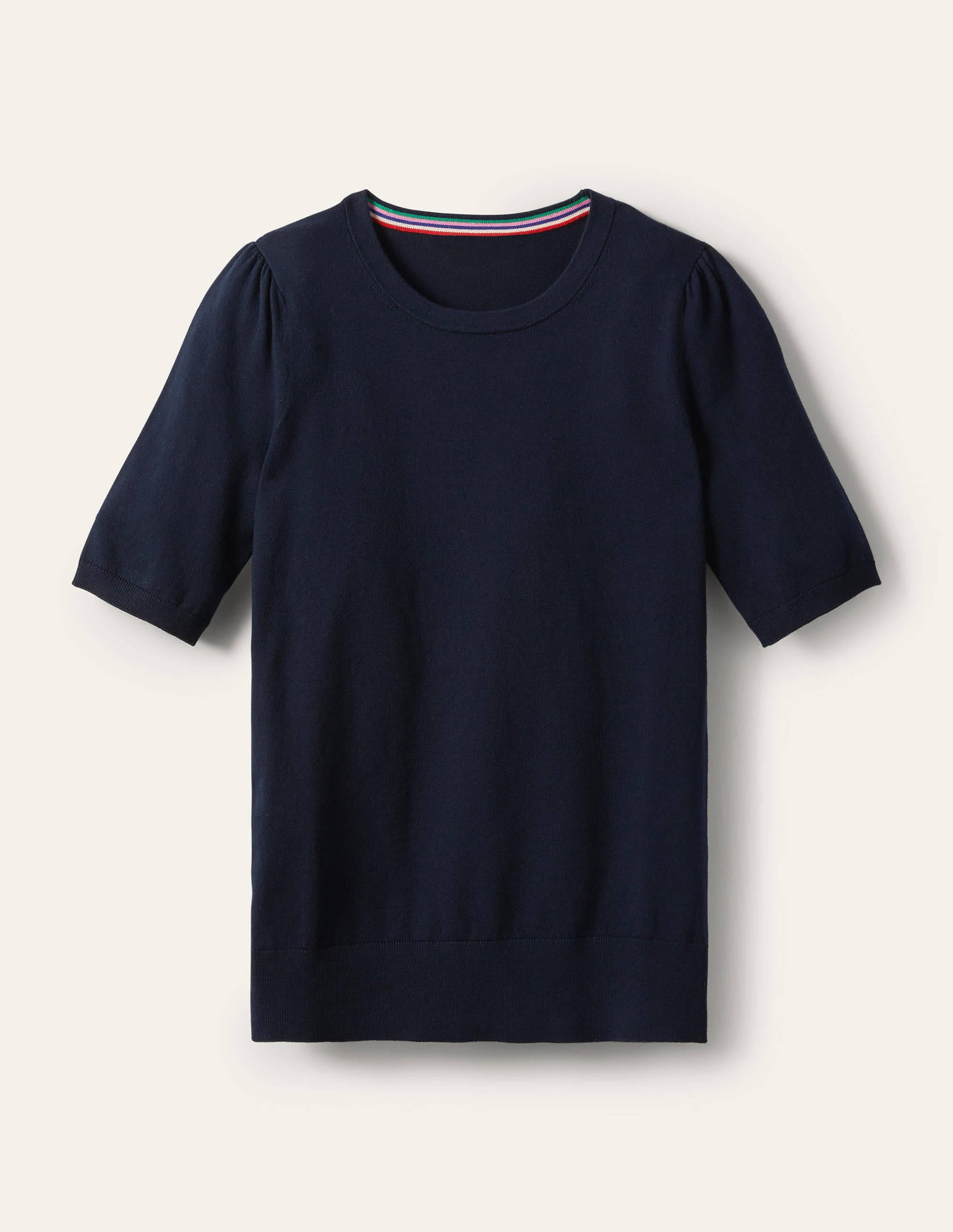 Top col rond en maille de coton-Bleu marine - Image 5