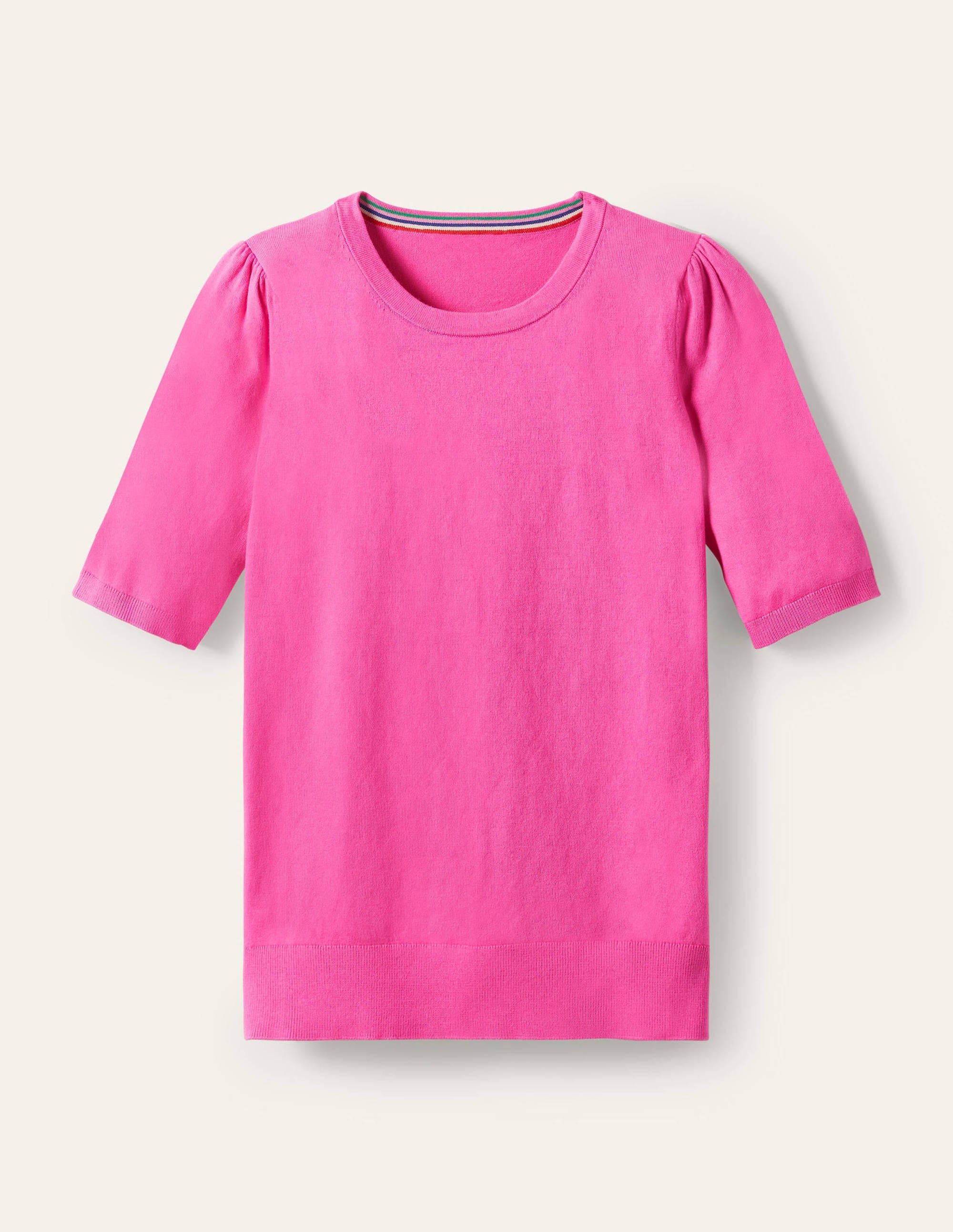Top col rond en maille de coton-Rose bonbon - Image 5