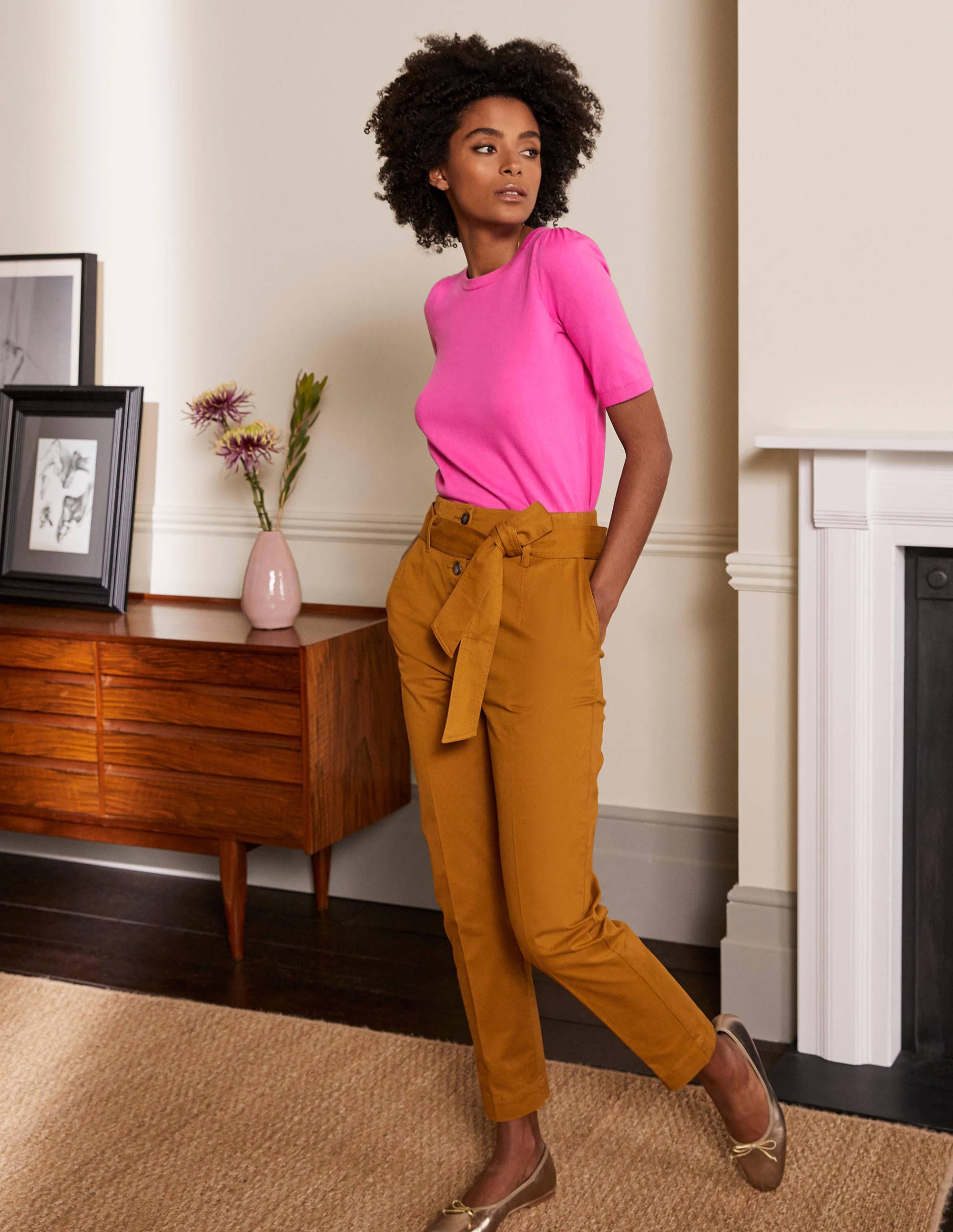 Top col rond en maille de coton-Rose bonbon - Image 4