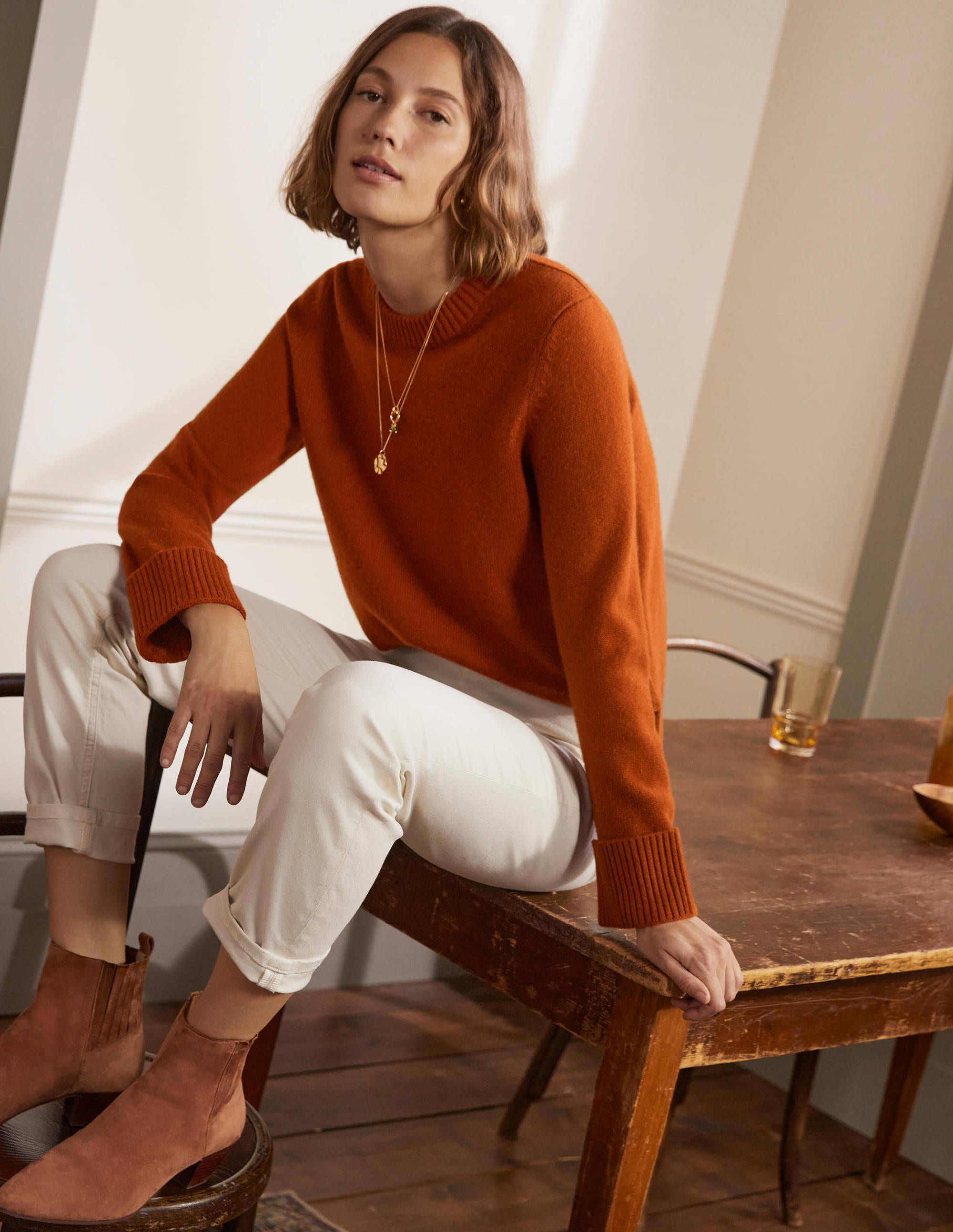 Kaschmirpullover mit Ärmelbündchen-Karneolrot - Image 1