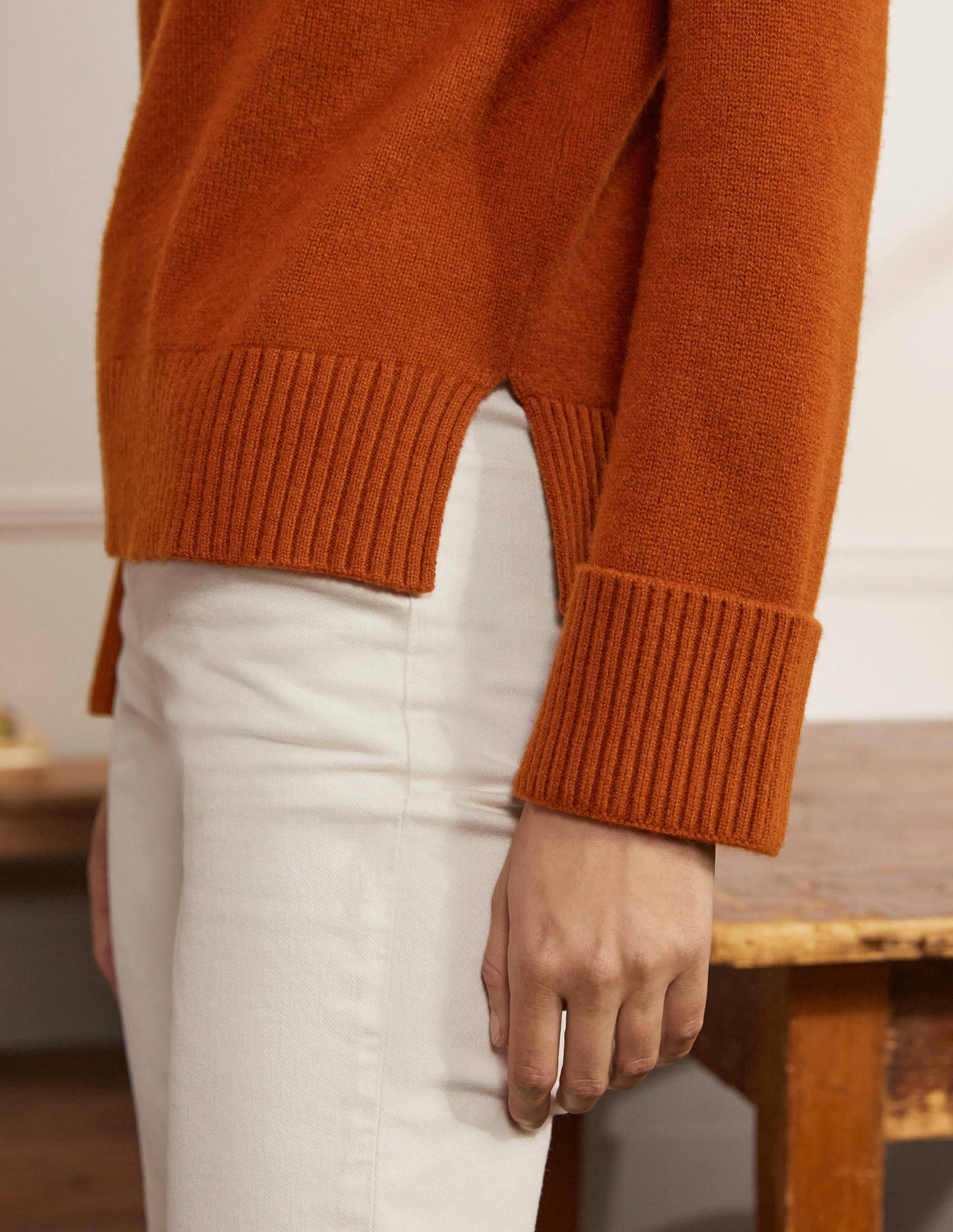 Kaschmirpullover mit Ärmelbündchen-Karneolrot - Image 2