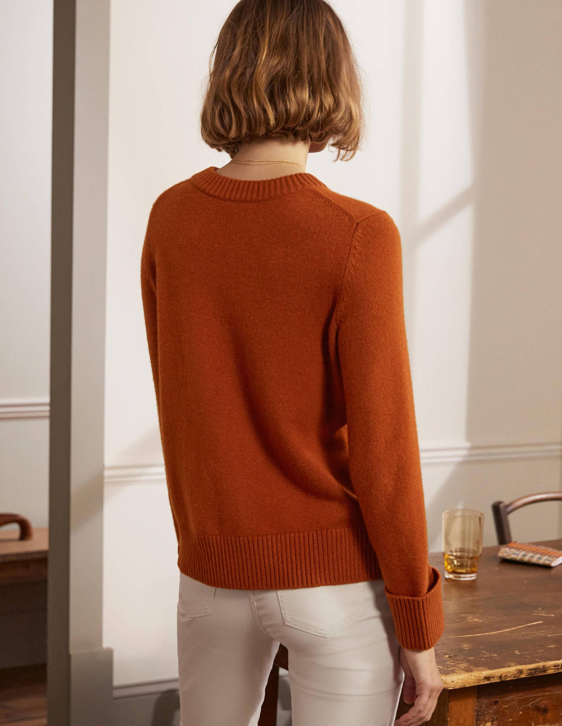 Kaschmirpullover mit Ärmelbündchen-Karneolrot-3