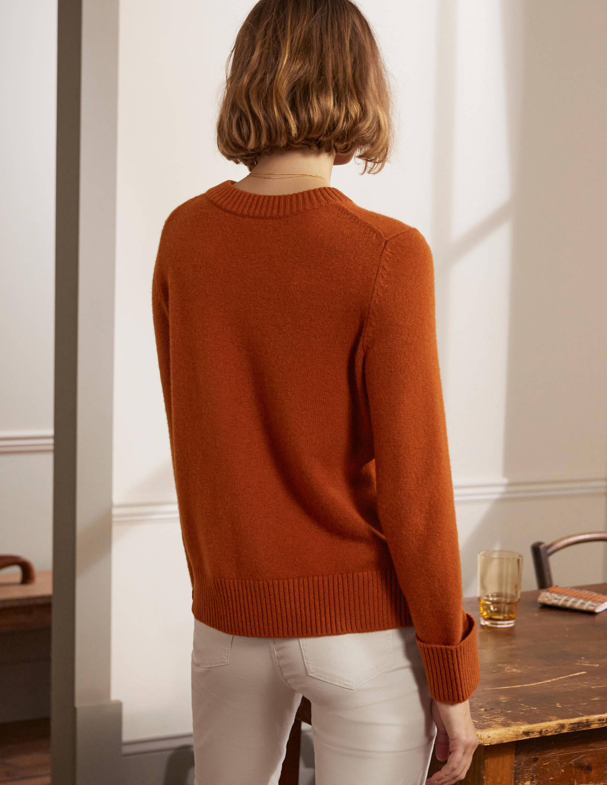 Kaschmirpullover mit Ärmelbündchen-Karneolrot - Image 3