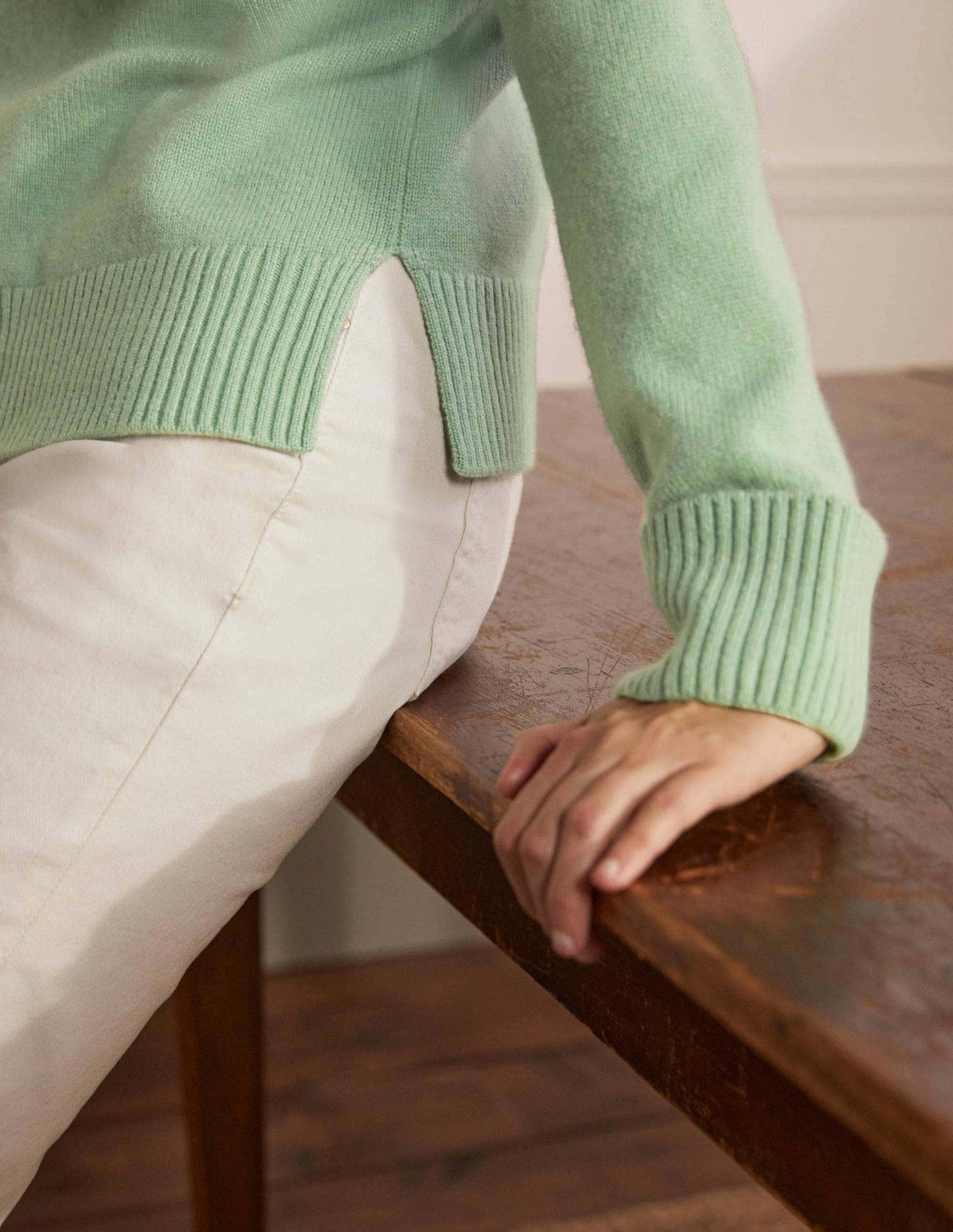 Kaschmirpullover mit Ärmelbündchen-Peridotgrün-2