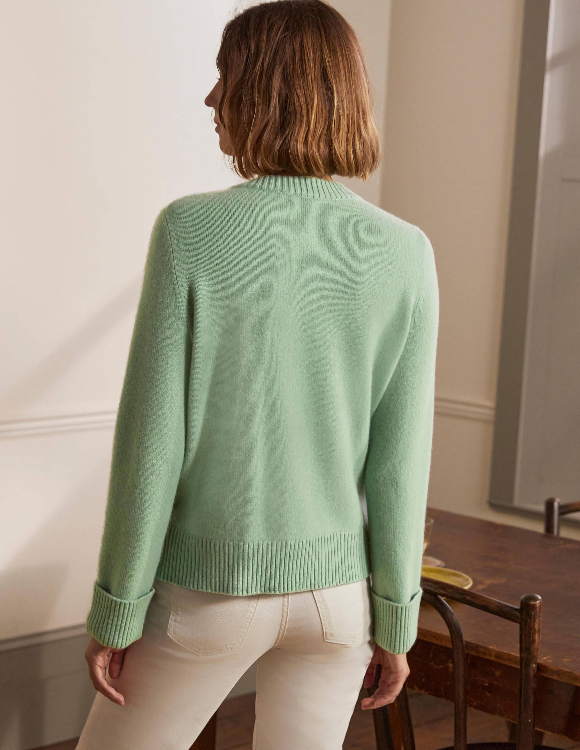Kaschmirpullover mit Ärmelbündchen-Peridotgrün - Image 3