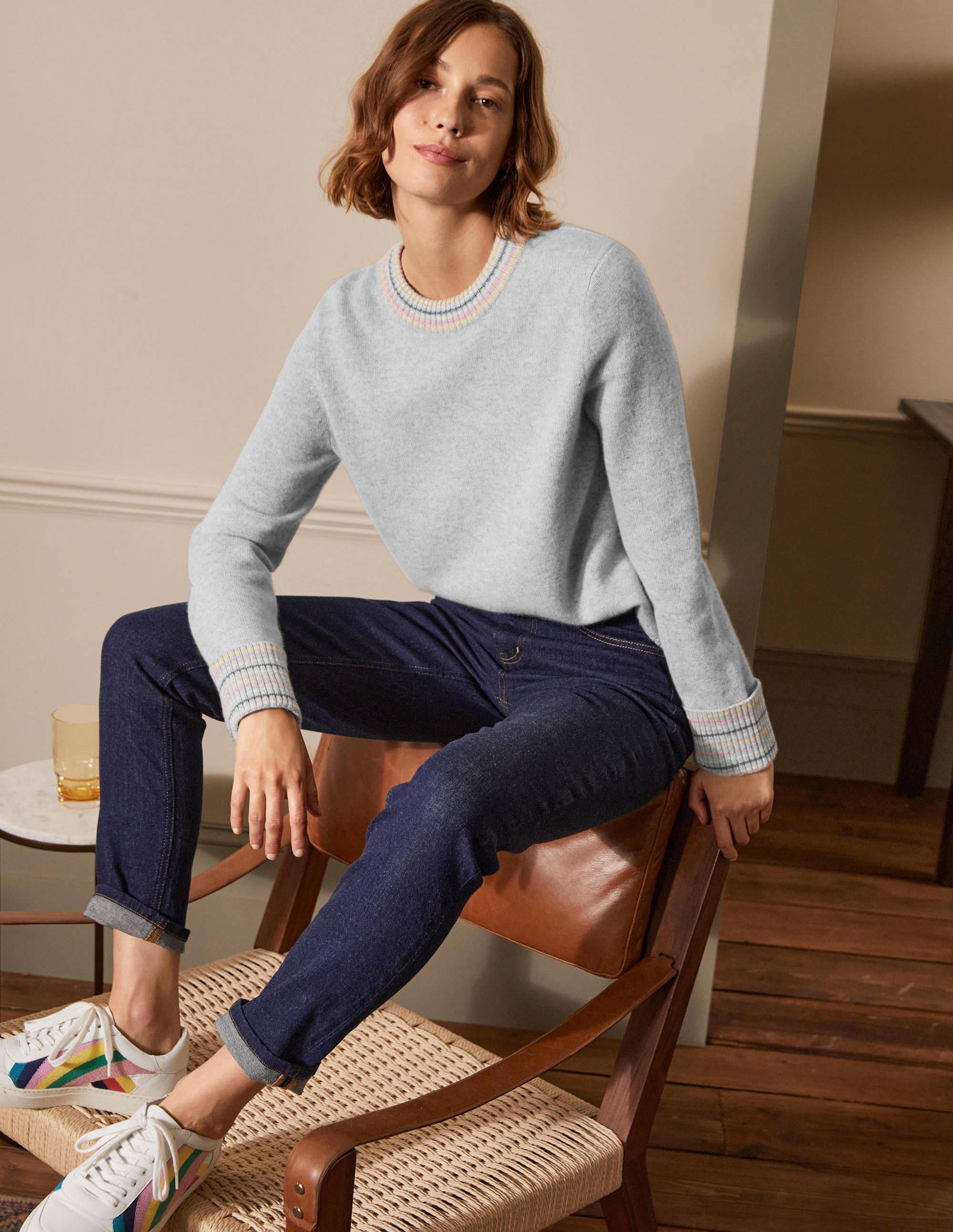 Kaschmirpullover mit Ärmelbündchen-Quarzgrau - Image 1