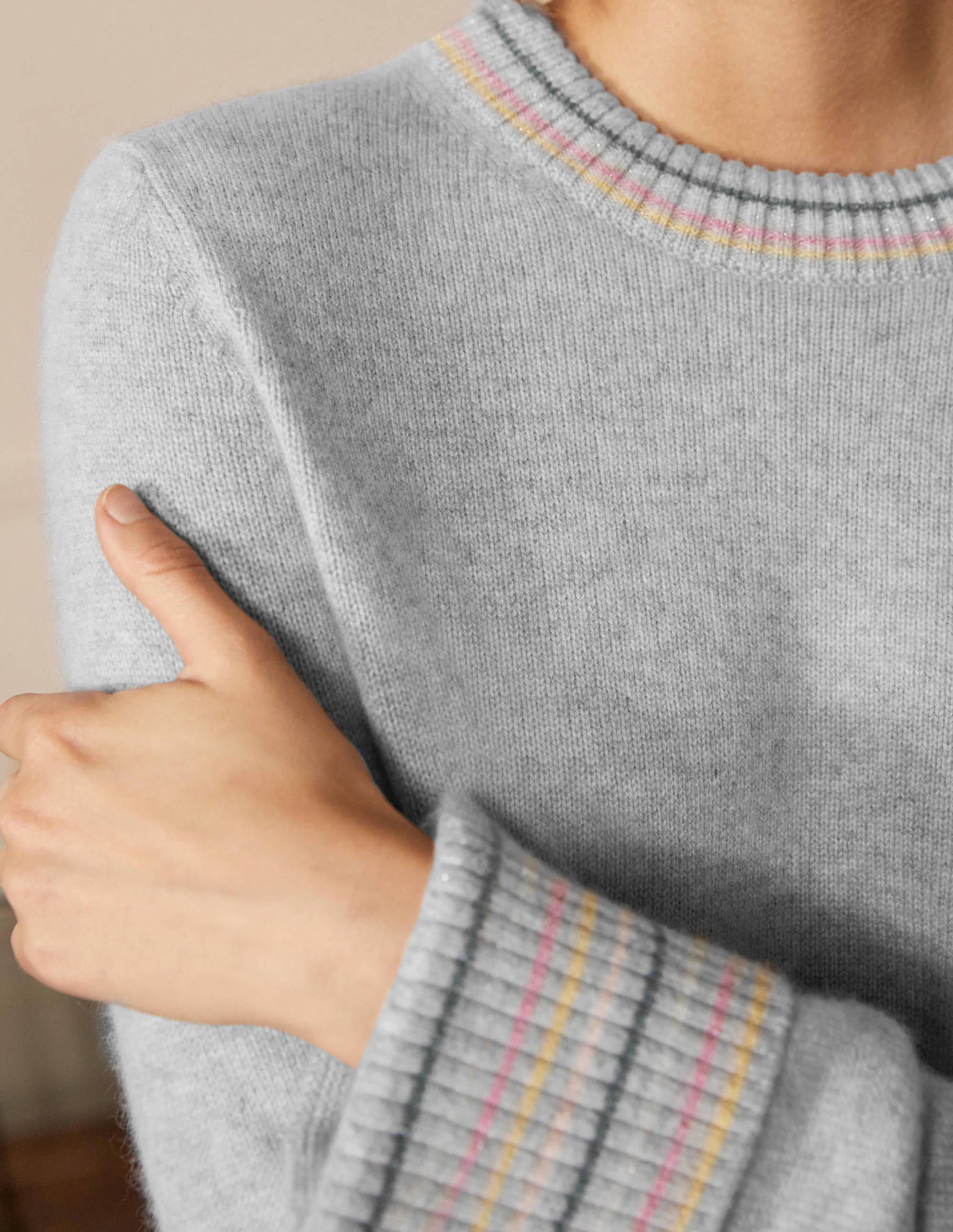 Kaschmirpullover mit Ärmelbündchen-Quarzgrau-2