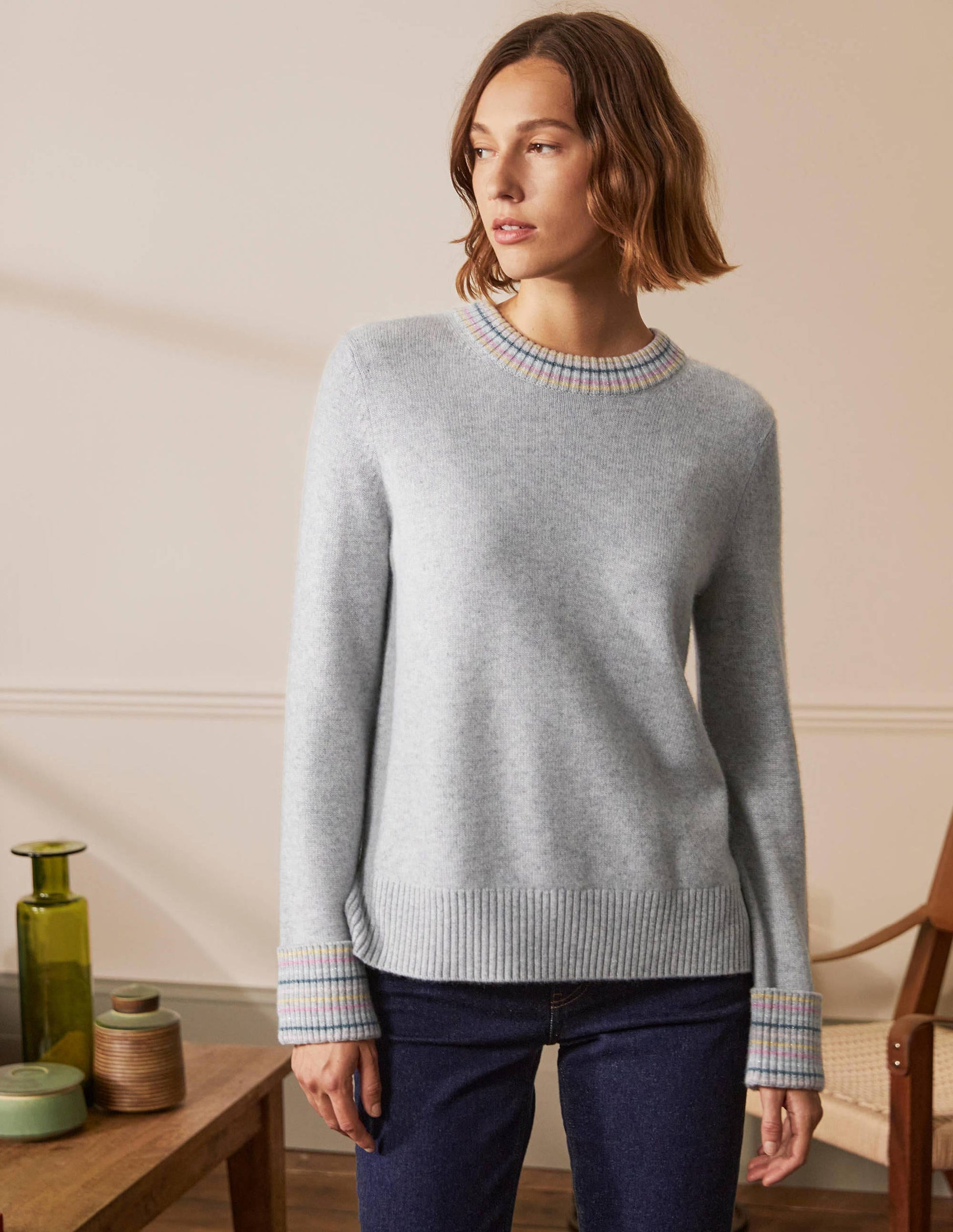 Kaschmirpullover mit Ärmelbündchen-Quarzgrau-4