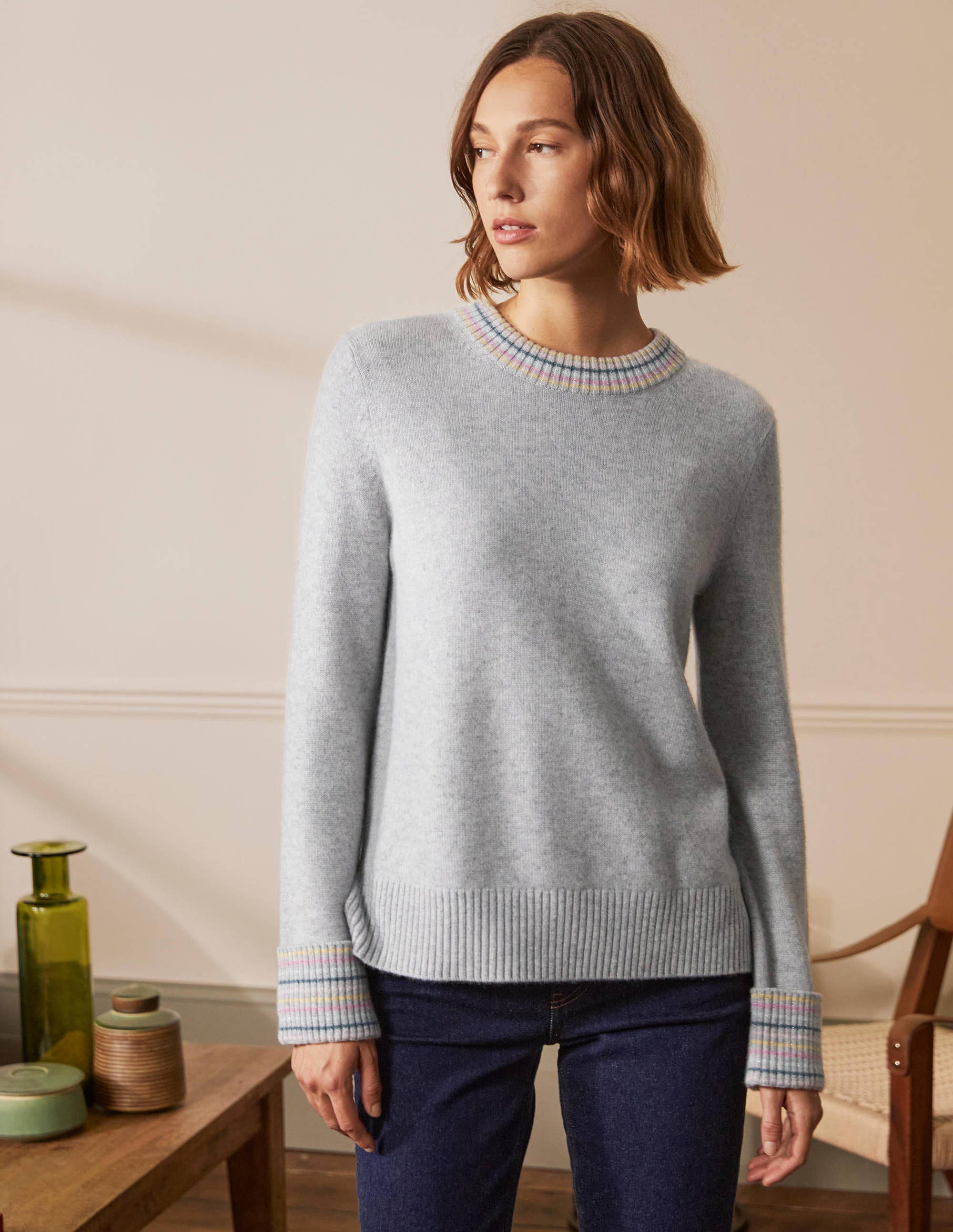 Kaschmirpullover mit Ärmelbündchen-Quarzgrau - Image 4