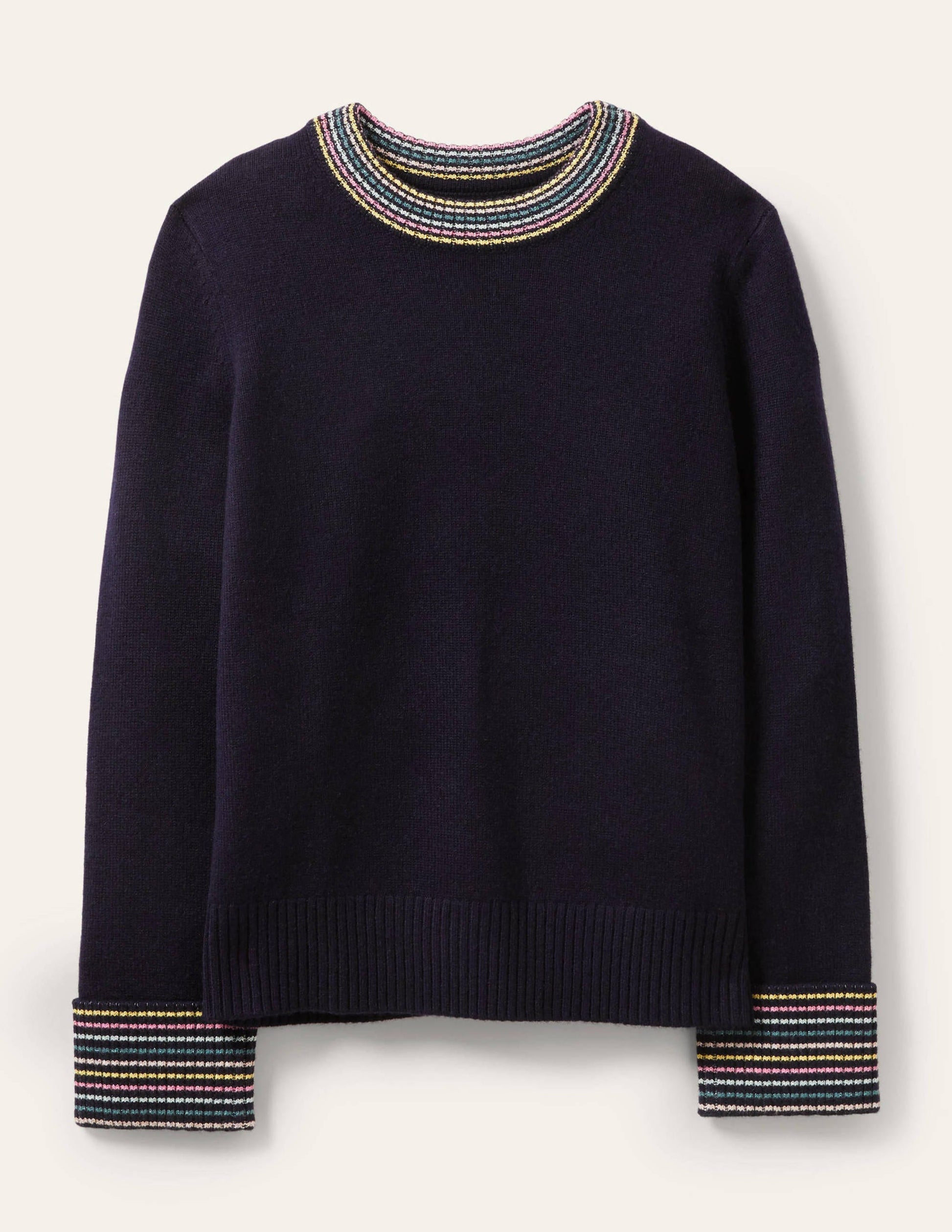Kaschmirpullover mit Ärmelbündchen-Marineblau-5