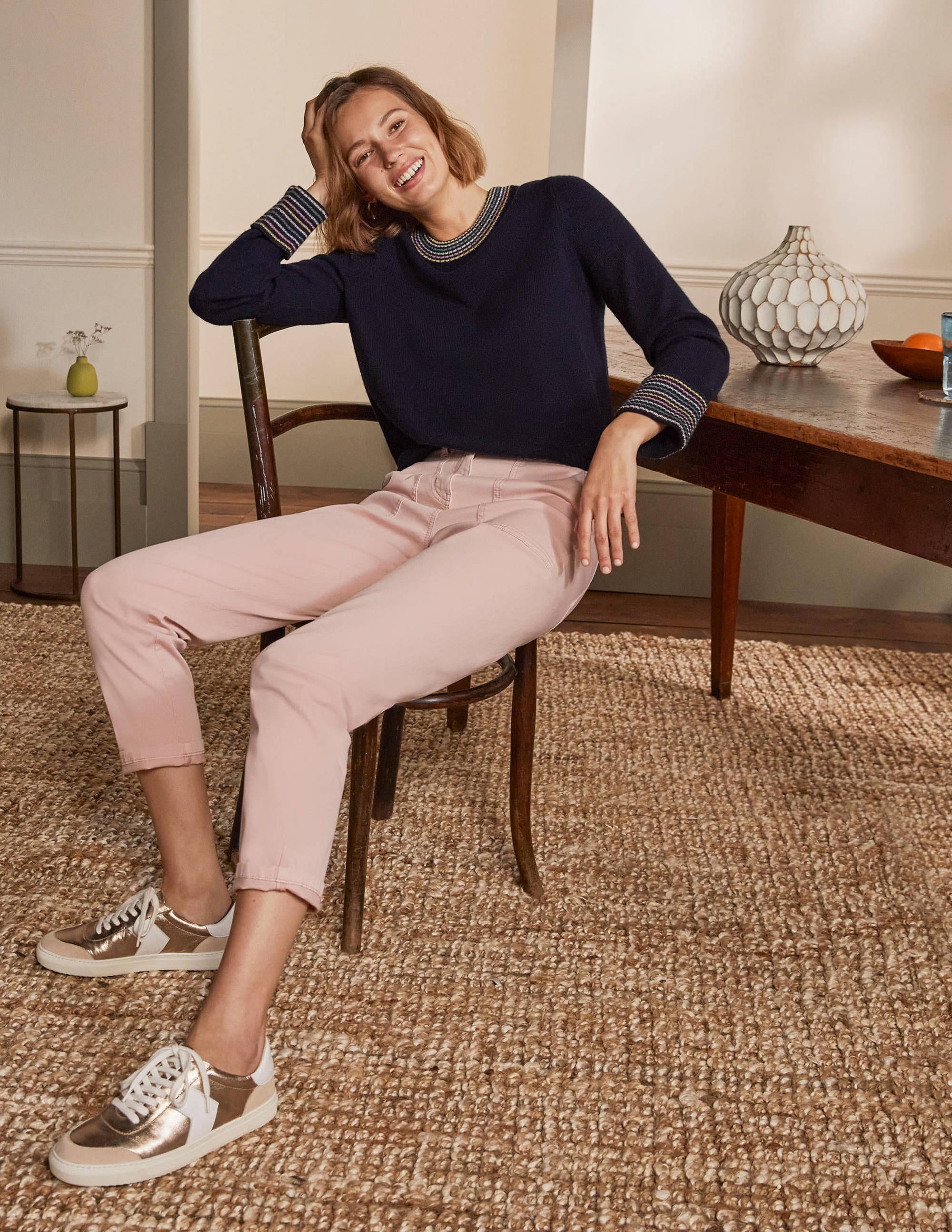 Kaschmirpullover mit Ärmelbündchen-Marineblau - Image 1