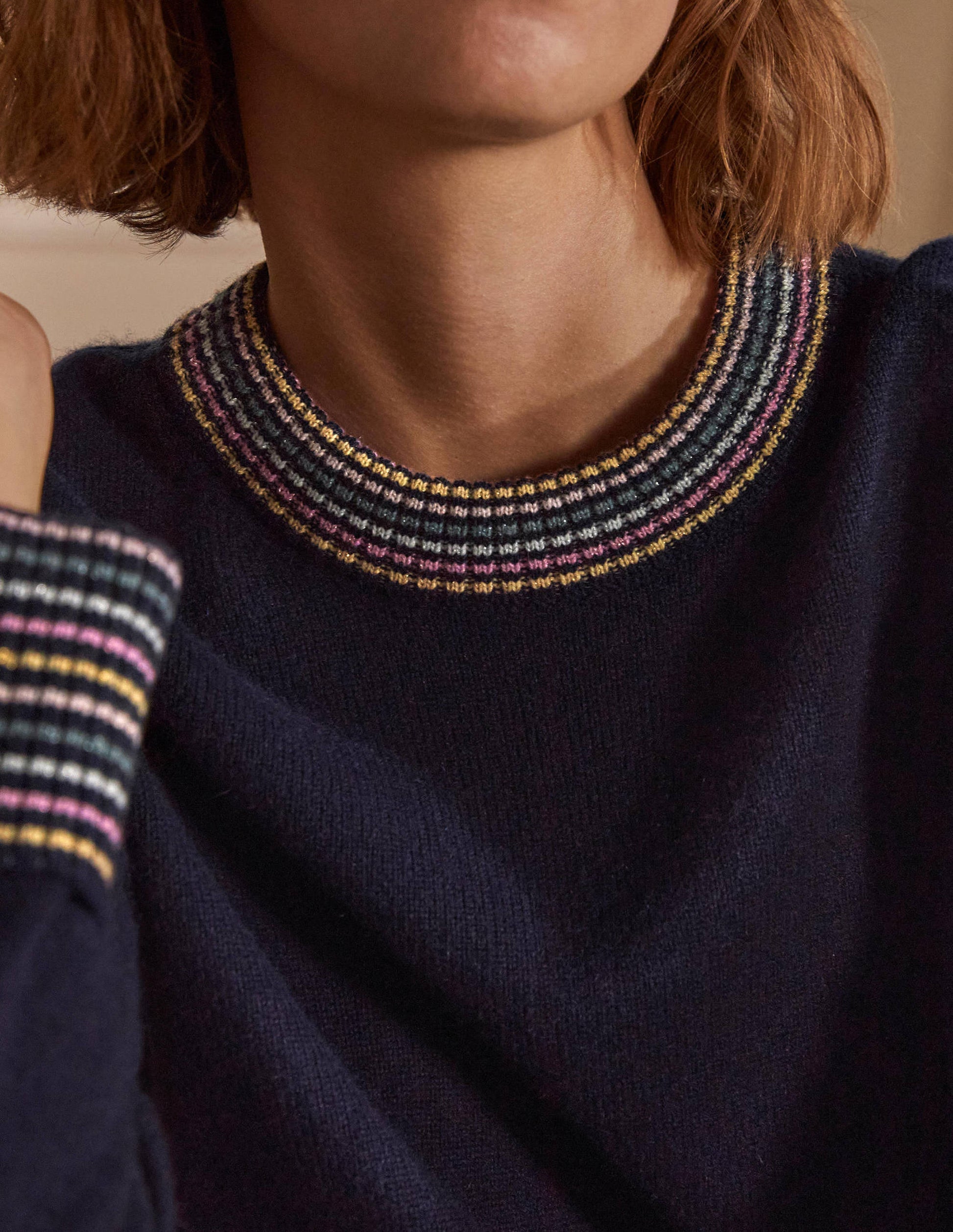 Kaschmirpullover mit Ärmelbündchen-Marineblau-2