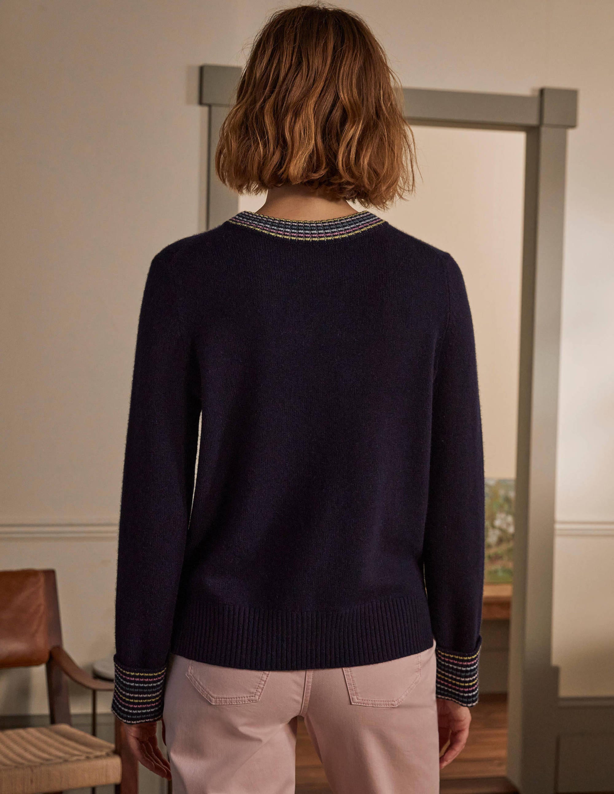 Kaschmirpullover mit Ärmelbündchen-Marineblau - Image 3
