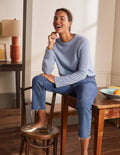 Kaschmirpullover mit Ärmelbündchen-Helles Lapisblau