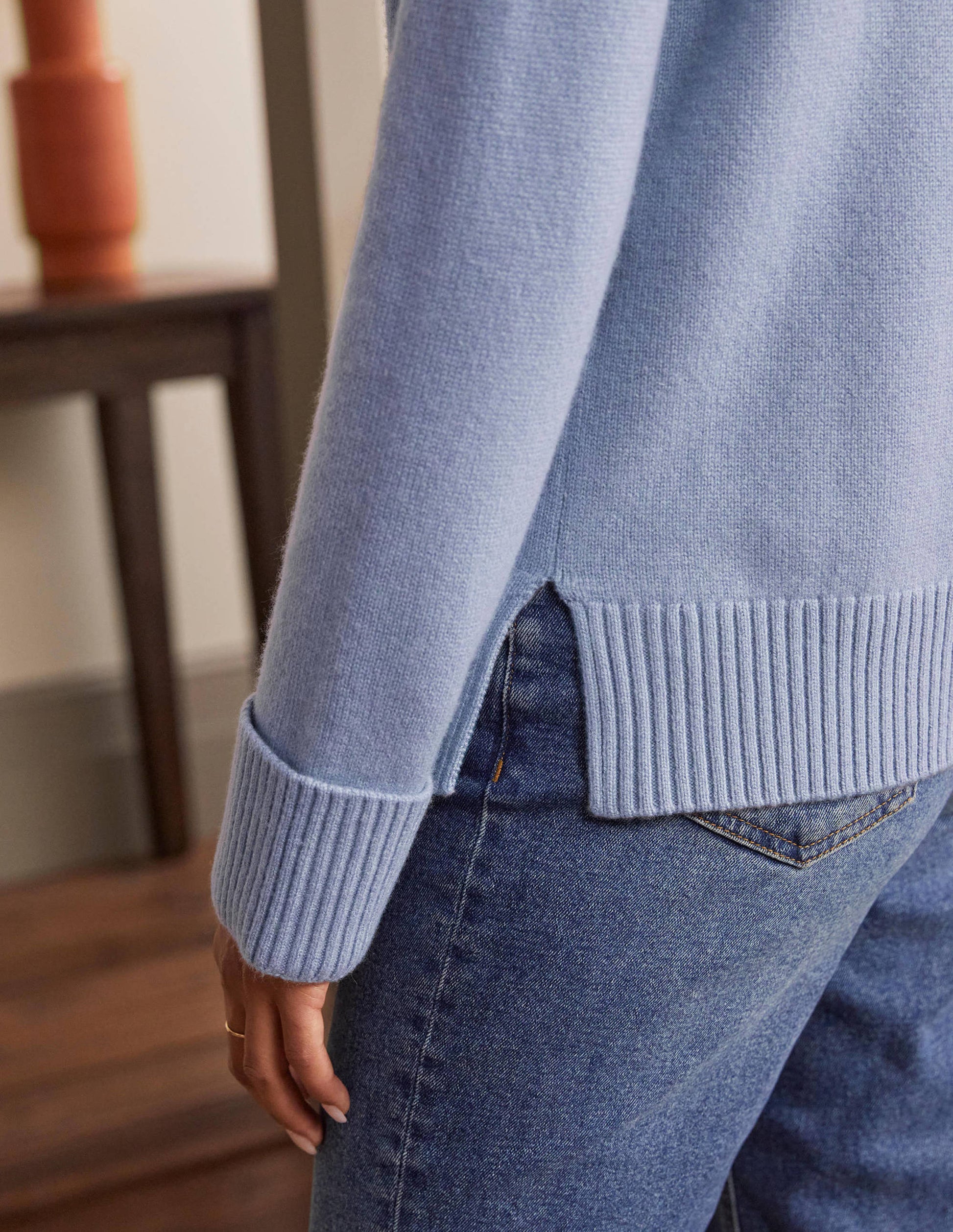 Kaschmirpullover mit Ärmelbündchen-Helles Lapisblau-2