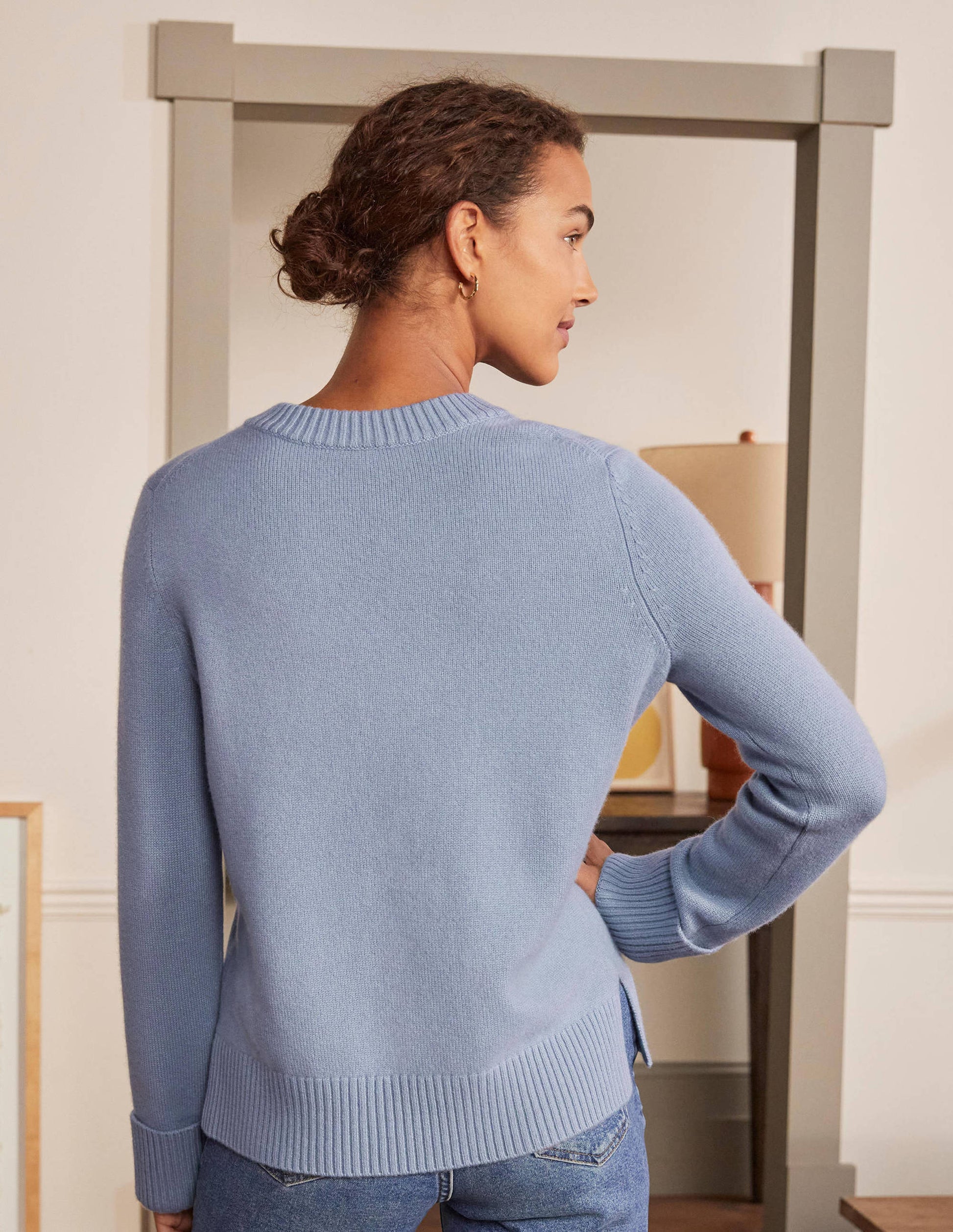 Kaschmirpullover mit Ärmelbündchen-Helles Lapisblau-3