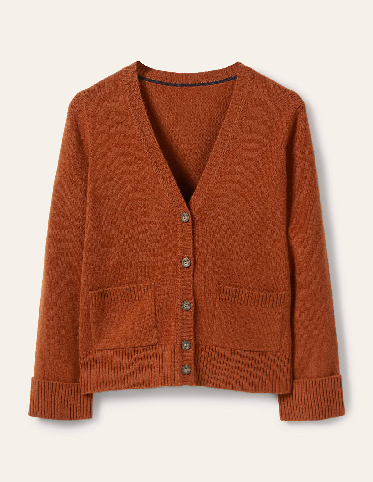 Kaschmircardigan mit Ärmelbündchen-Rostrot-5