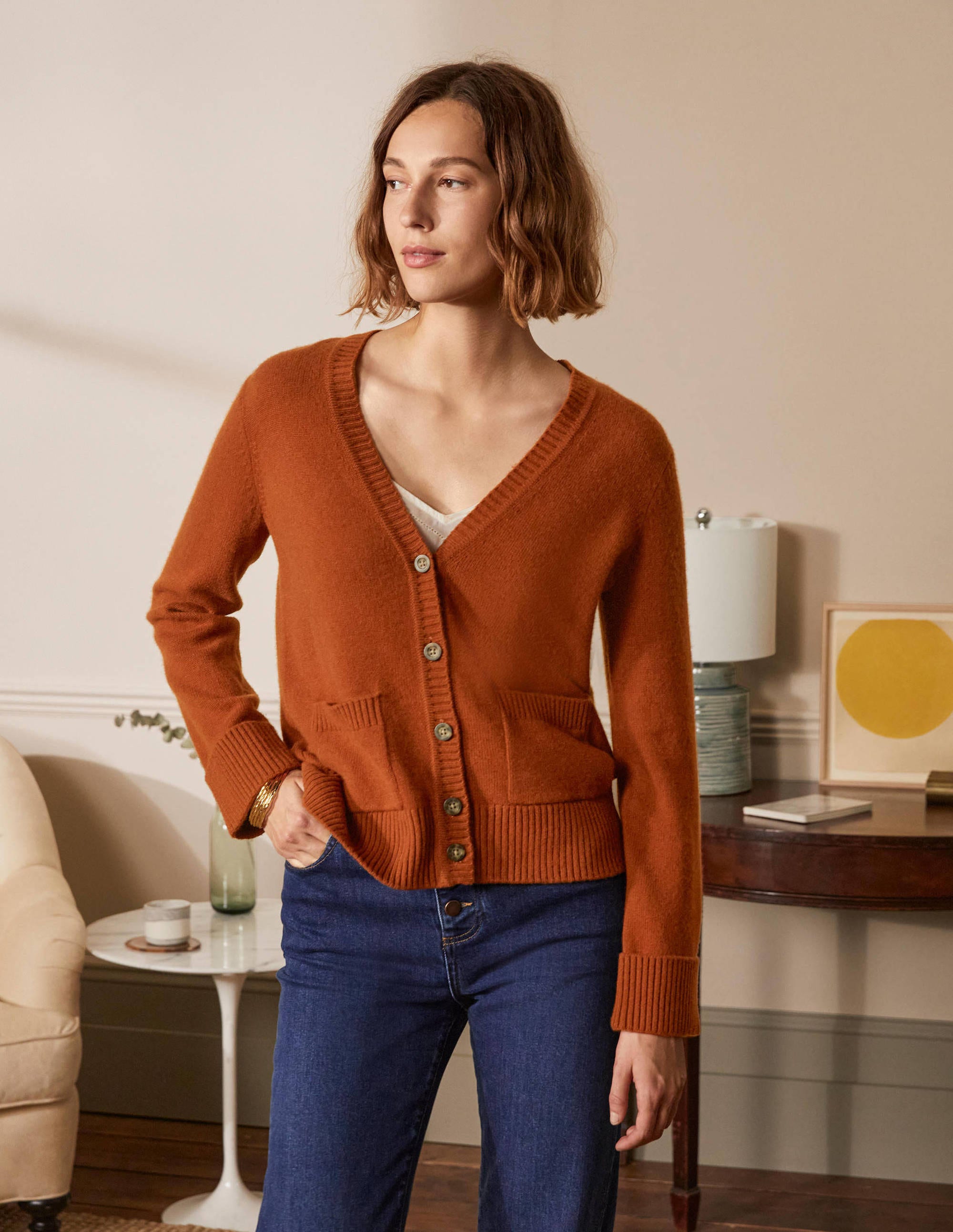 Kaschmircardigan mit Ärmelbündchen-Rostrot - Image 1