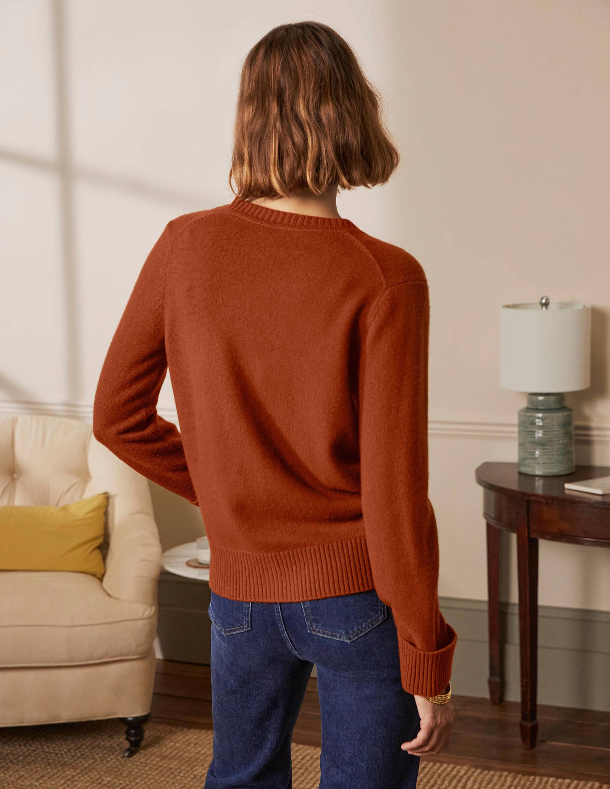 Kaschmircardigan mit Ärmelbündchen-Rostrot-3