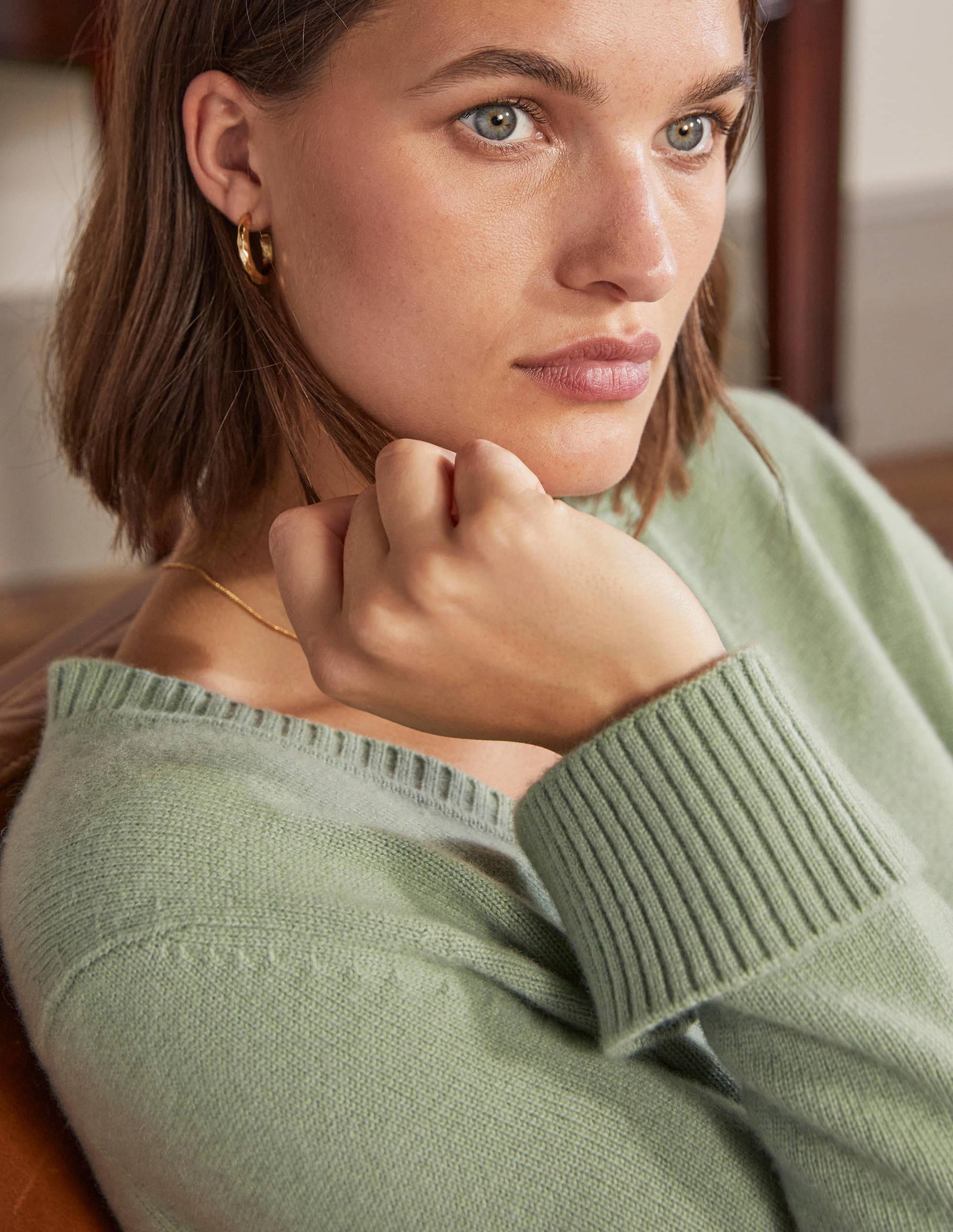Kaschmircardigan mit Ärmelbündchen-Enteneigrün - Image 2