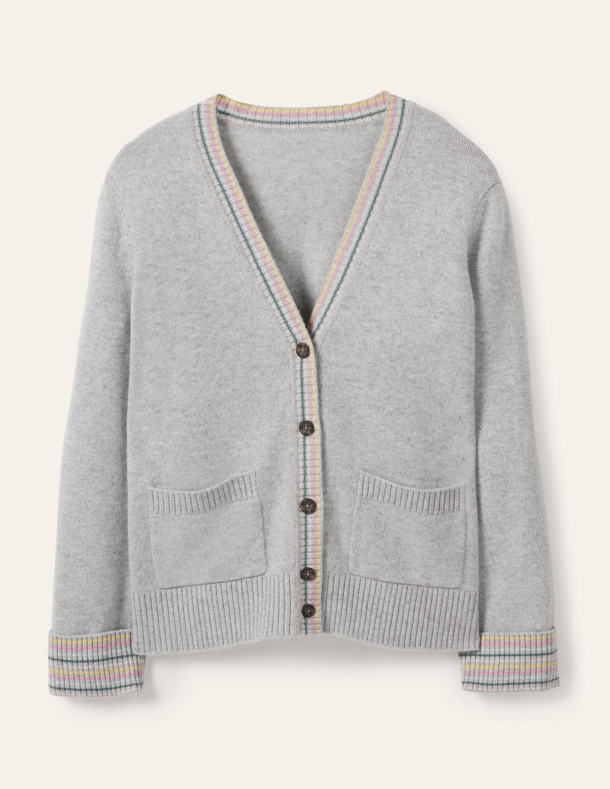 Kaschmircardigan mit Ärmelbündchen-Grau Melange-5