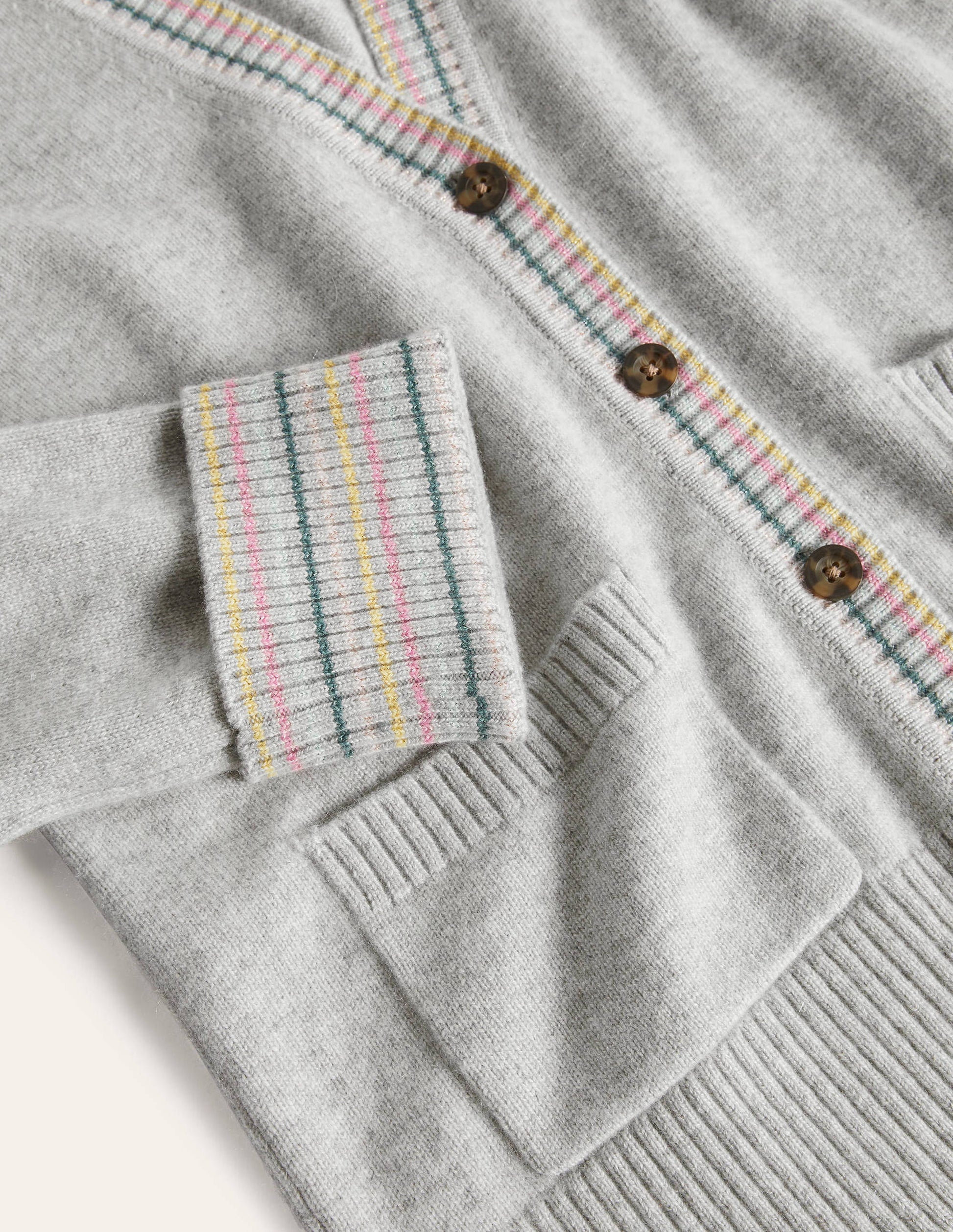 Kaschmircardigan mit Ärmelbündchen-Grau Melange-6