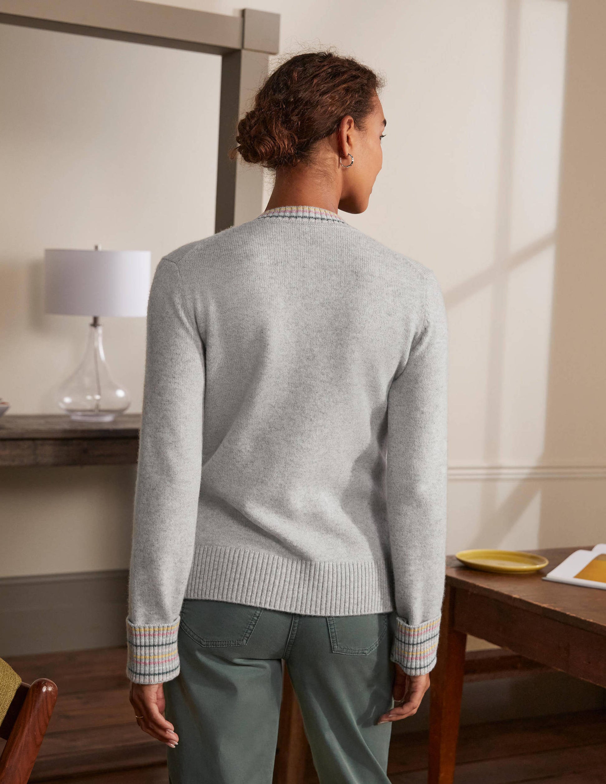 Kaschmircardigan mit Ärmelbündchen-Grau Melange-3