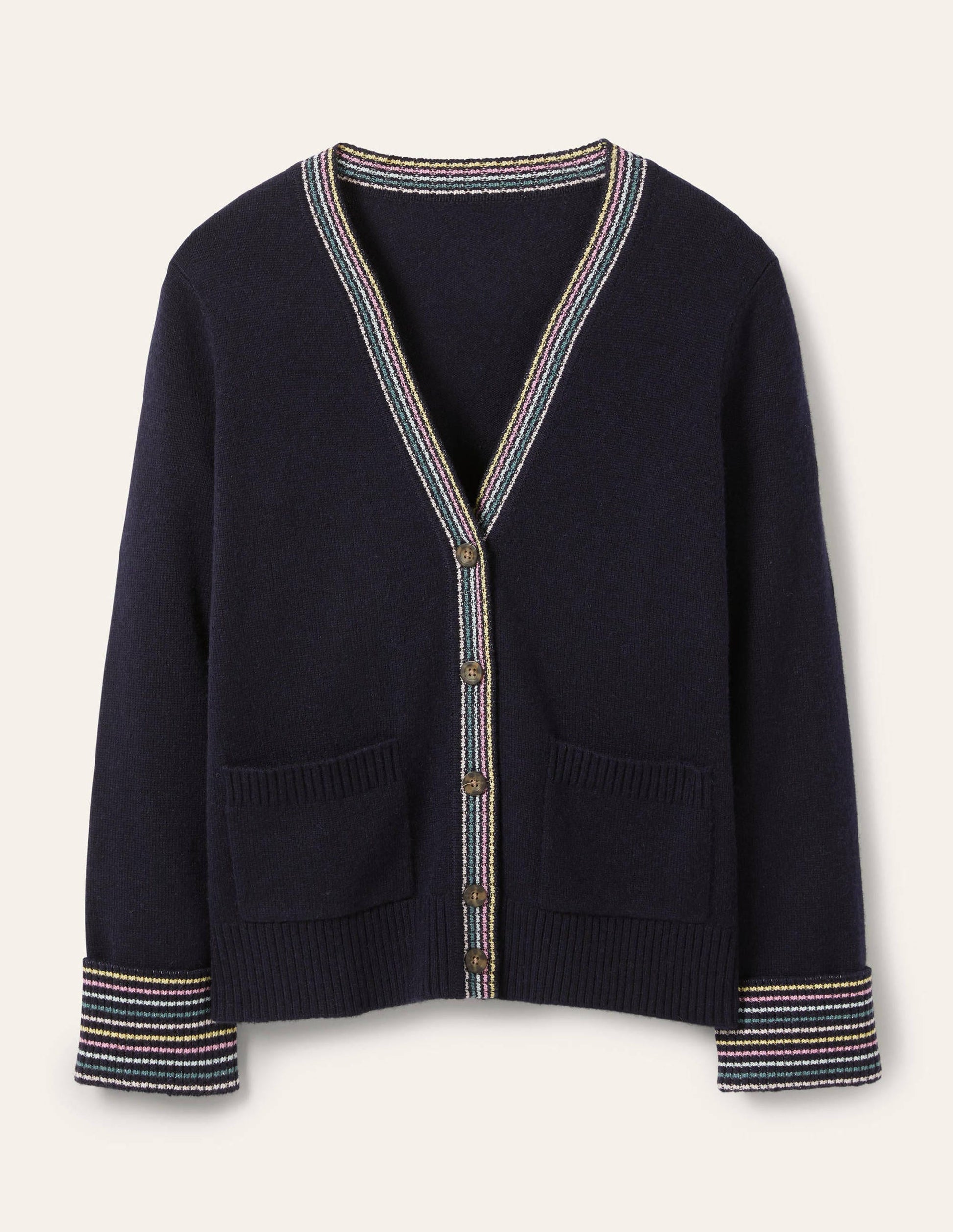 Gilet en cachemire avec revers aux poignets-Bleu marine-5