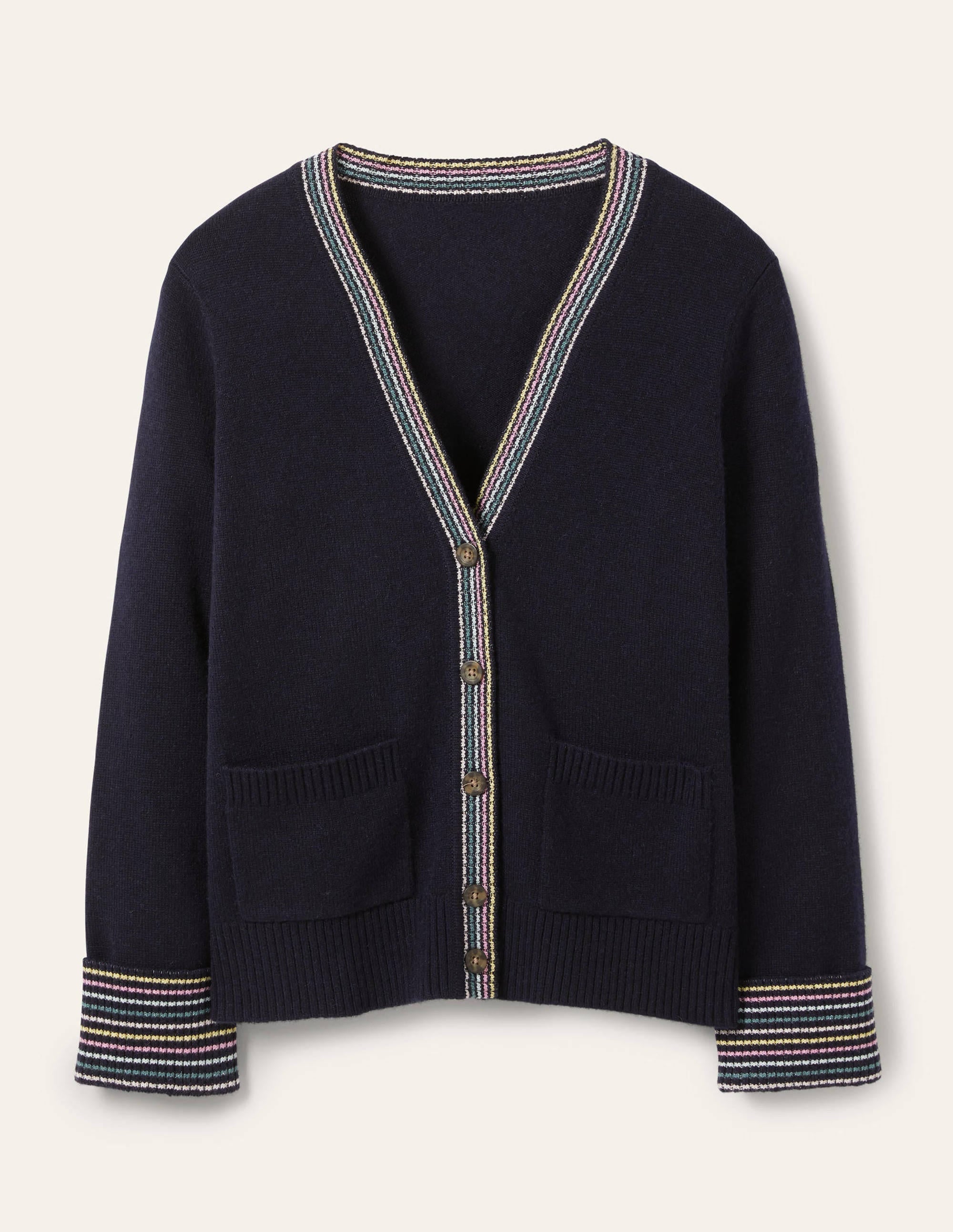 Gilet en cachemire avec revers aux poignets-Bleu marine - Image 5