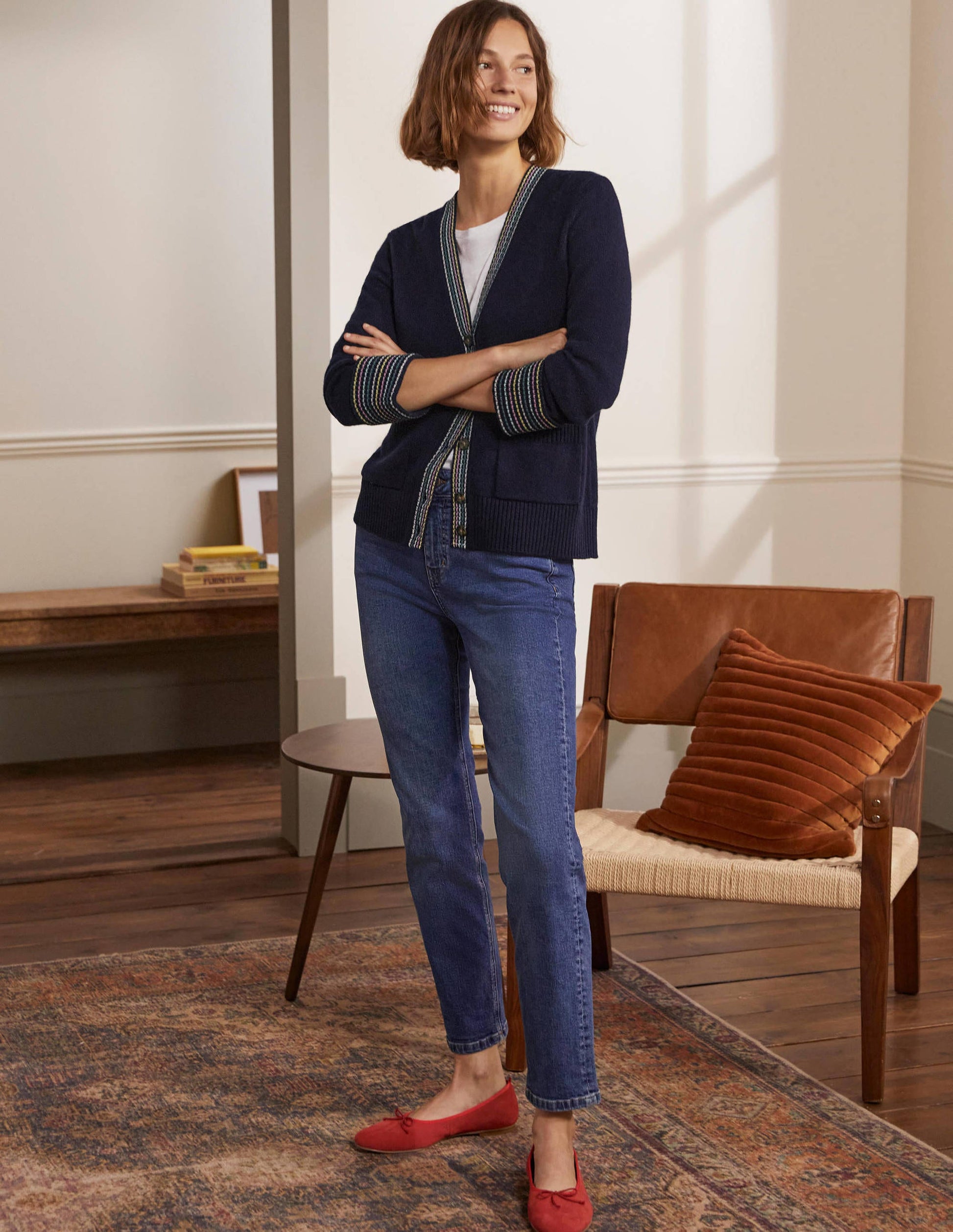 Gilet en cachemire avec revers aux poignets-Bleu marine-1