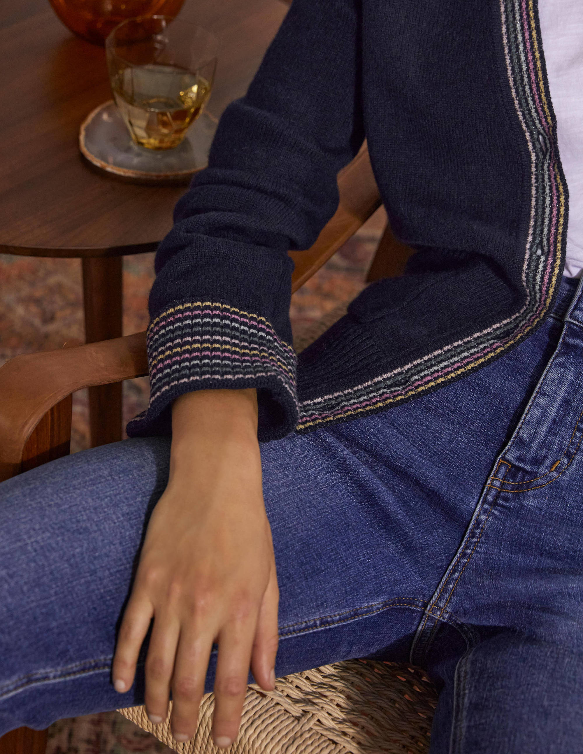 Gilet en cachemire avec revers aux poignets-Bleu marine - Image 2