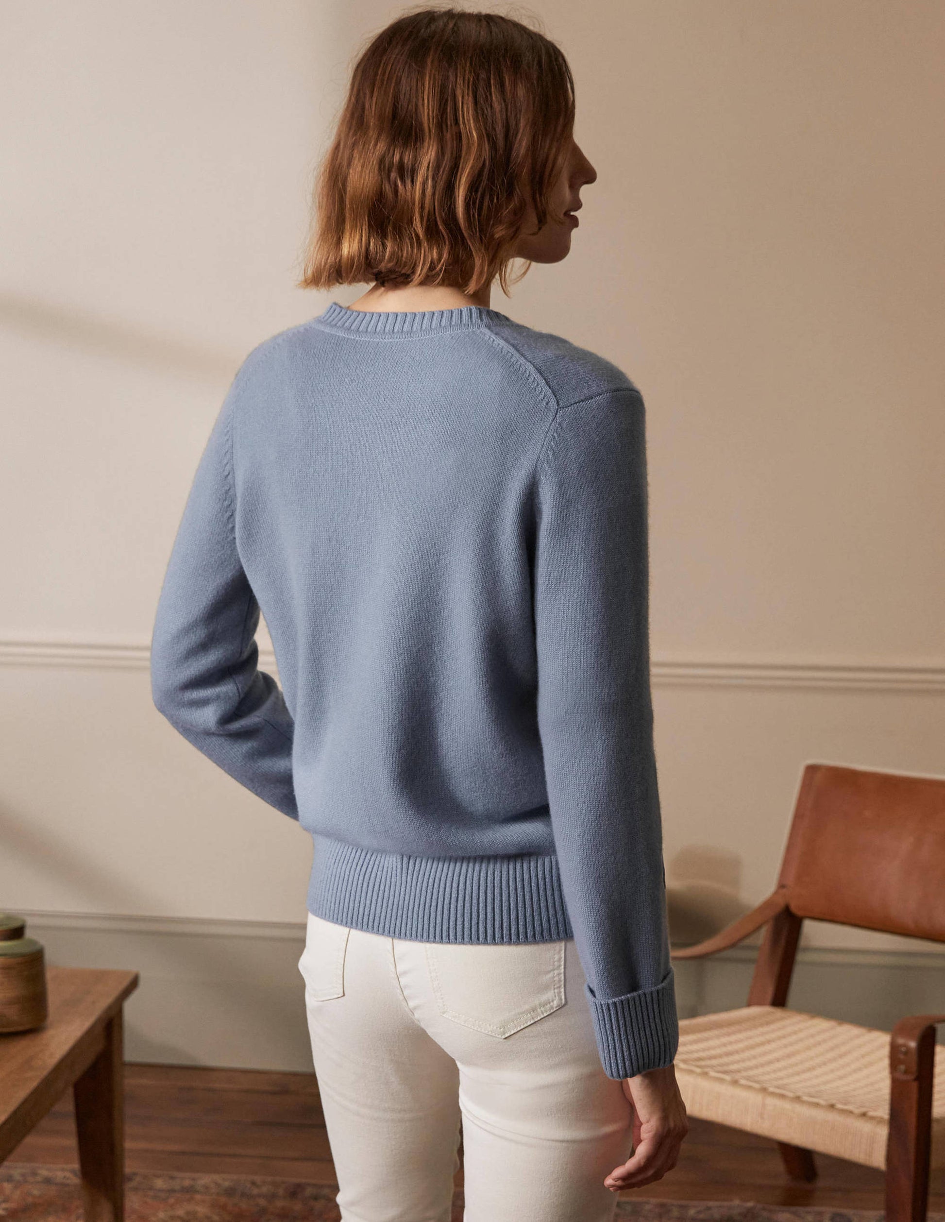 Kaschmircardigan mit Ärmelbündchen-Helles Lapisblau-3