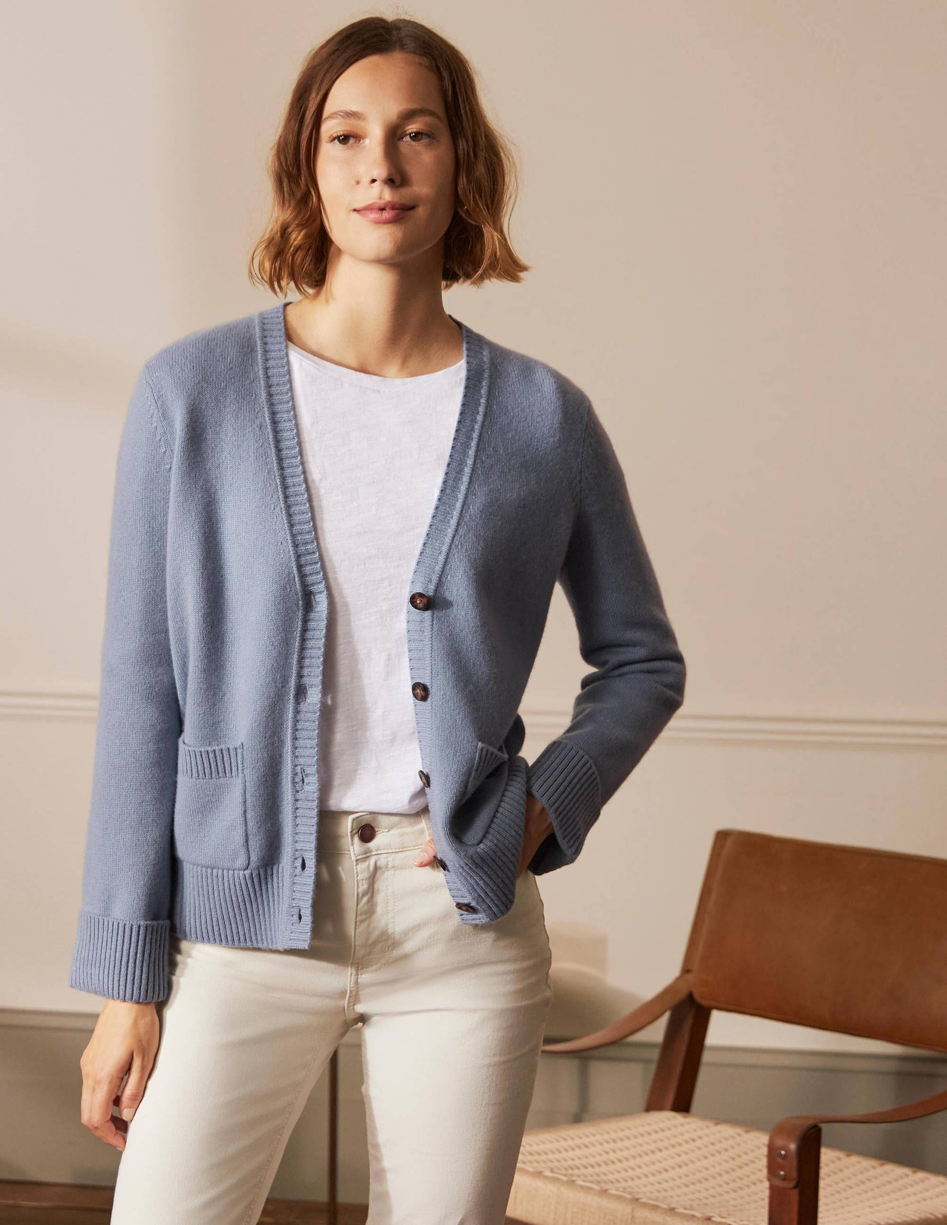 Kaschmircardigan mit Ärmelbündchen-Helles Lapisblau-4