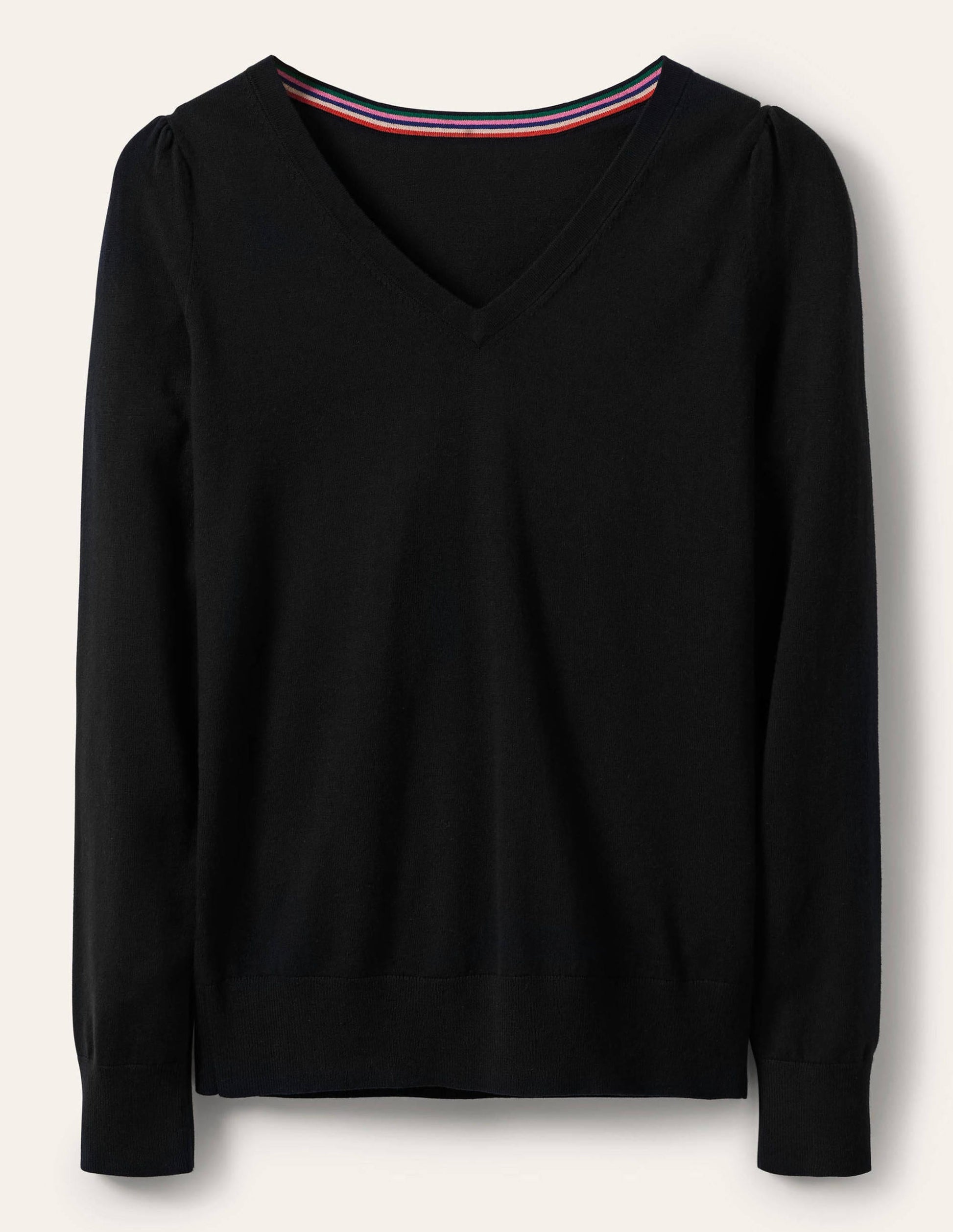 Cotton V-Neck Jumper-Black-10